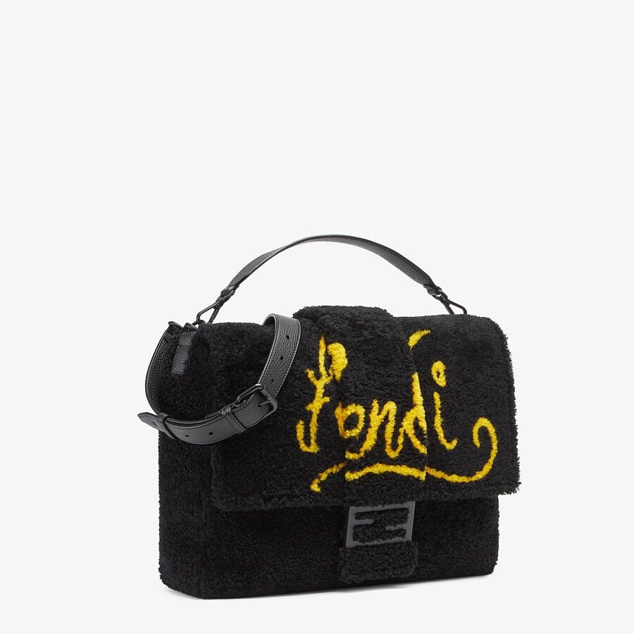 Black shearling bag with inlay - 2