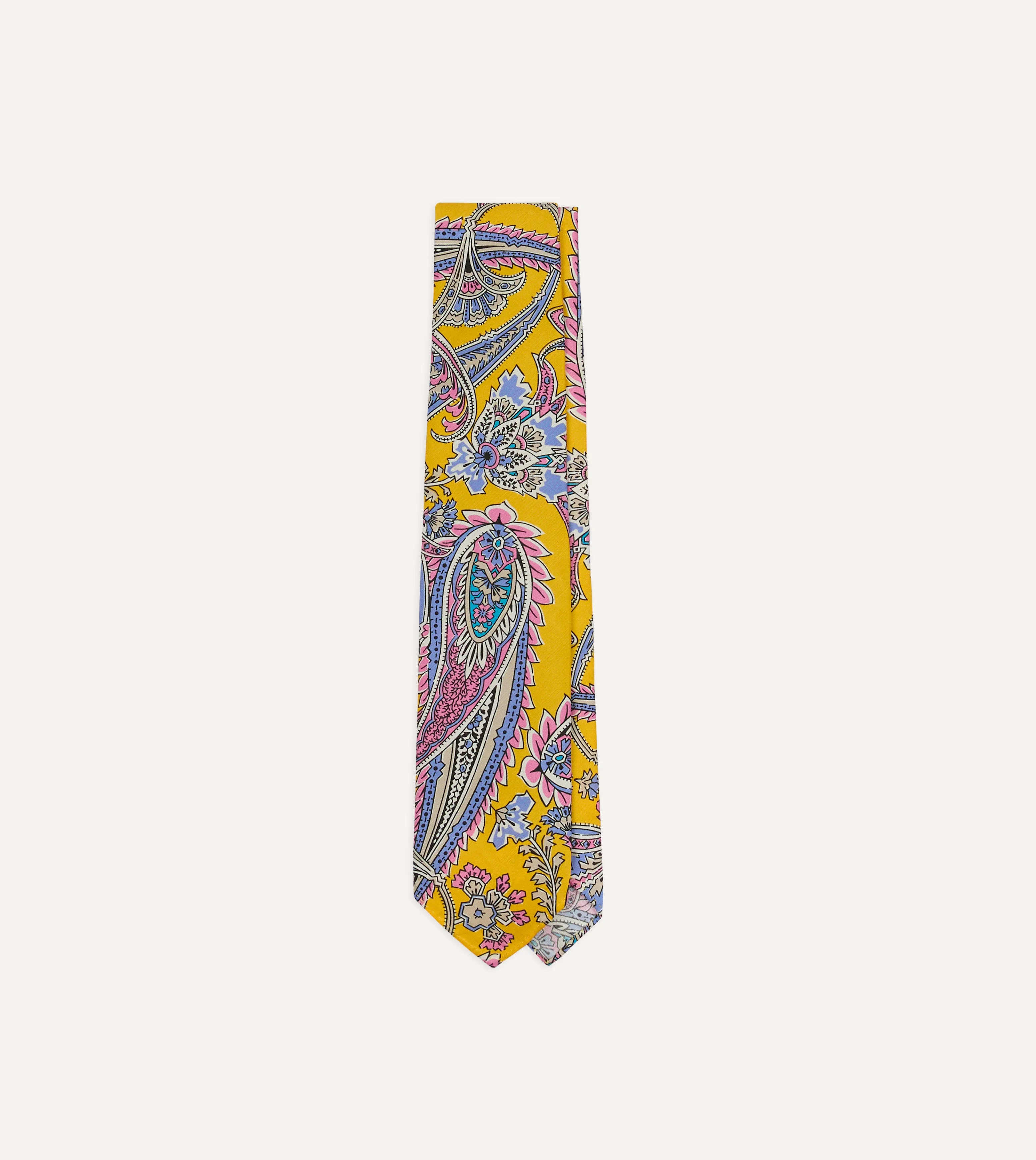 Yellow Nouveau Leaves Shantung Silk Hand-Rolled Tie - 1