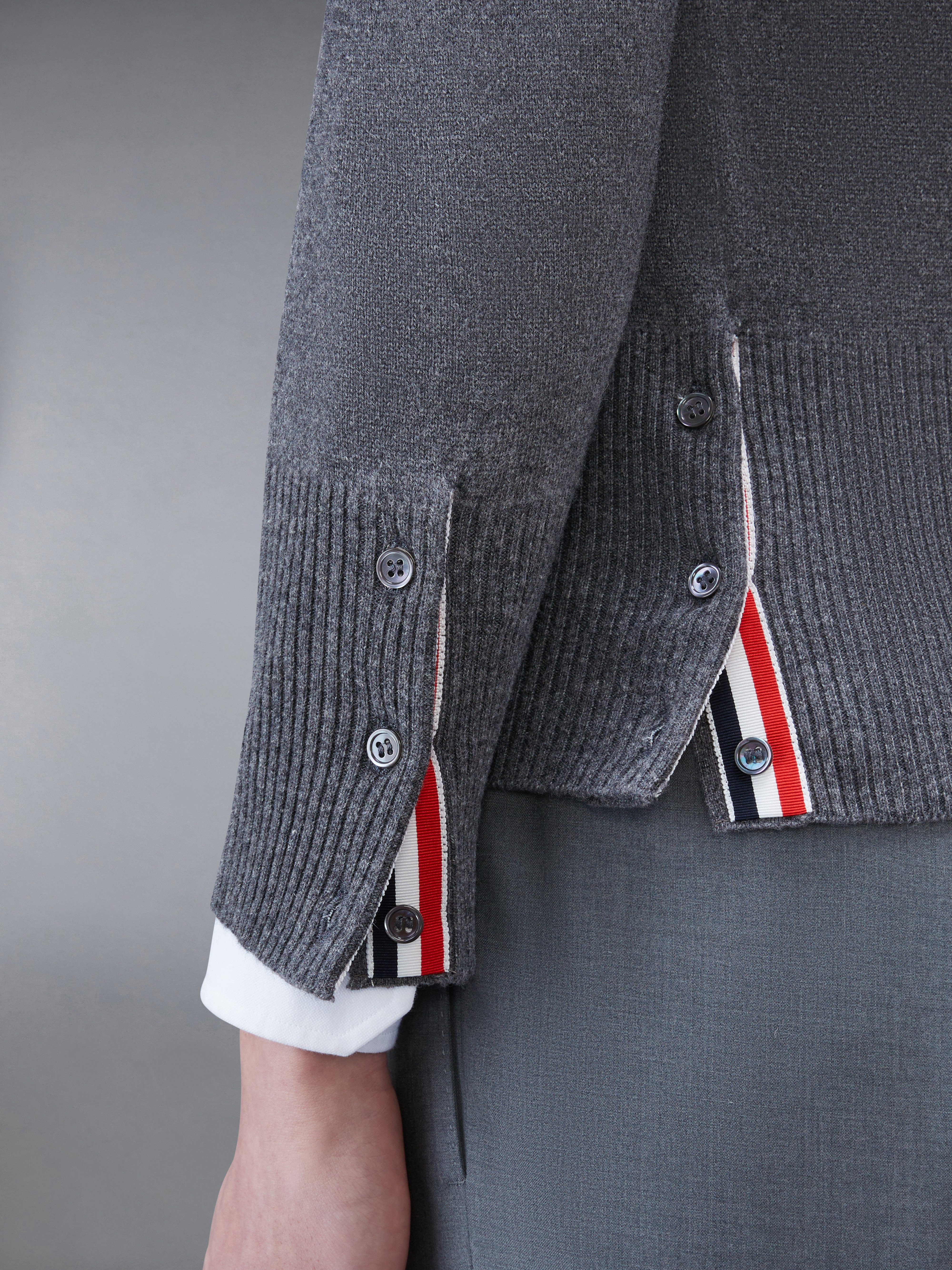 Dark Grey Cashmere 4-bar Crew Neck Pullover - 6