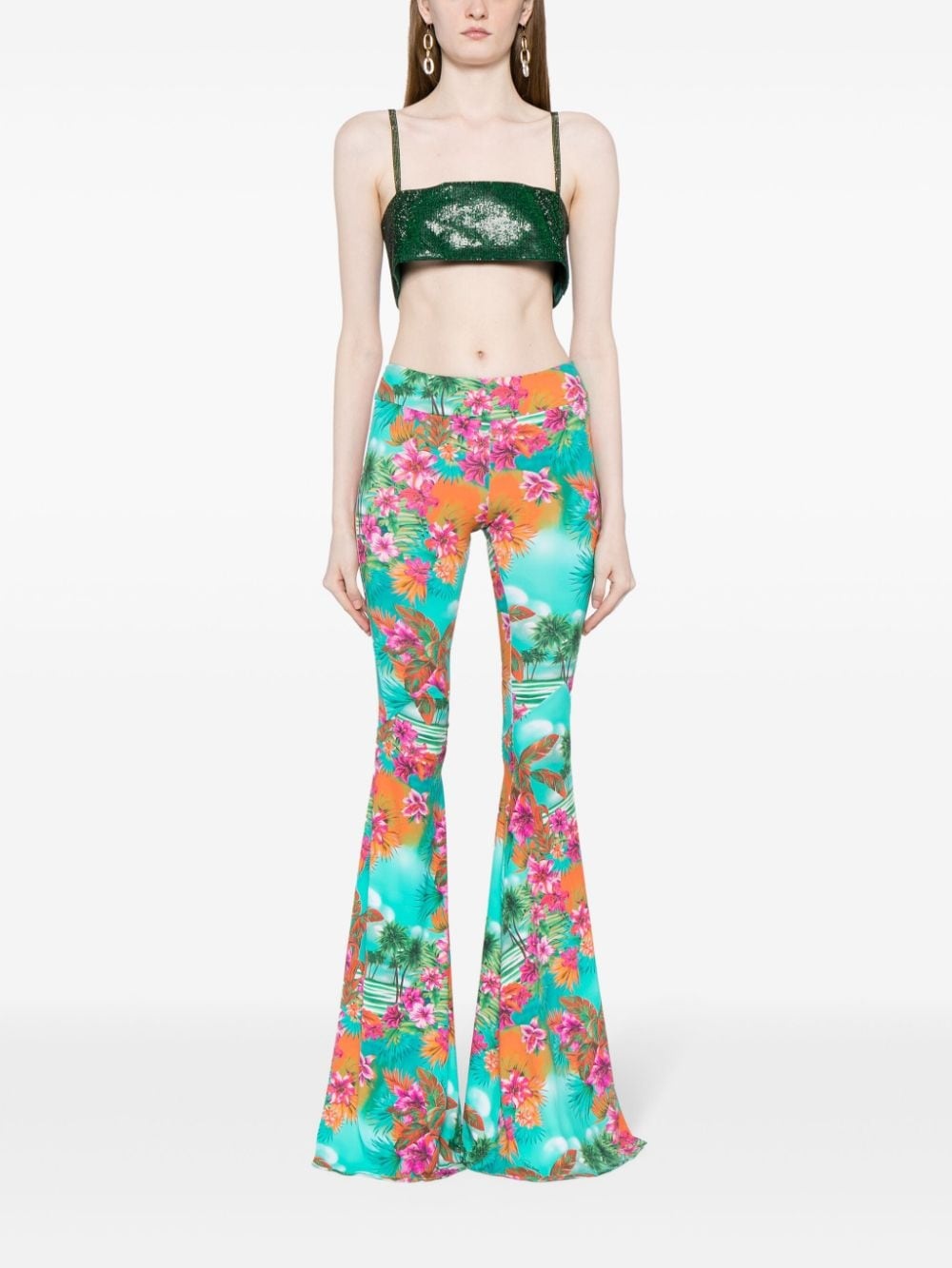 flared floral-print trousers - 2