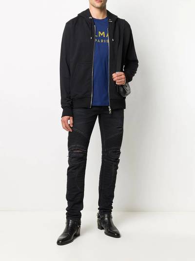 Balmain foiled logo zip-up hoodie outlook