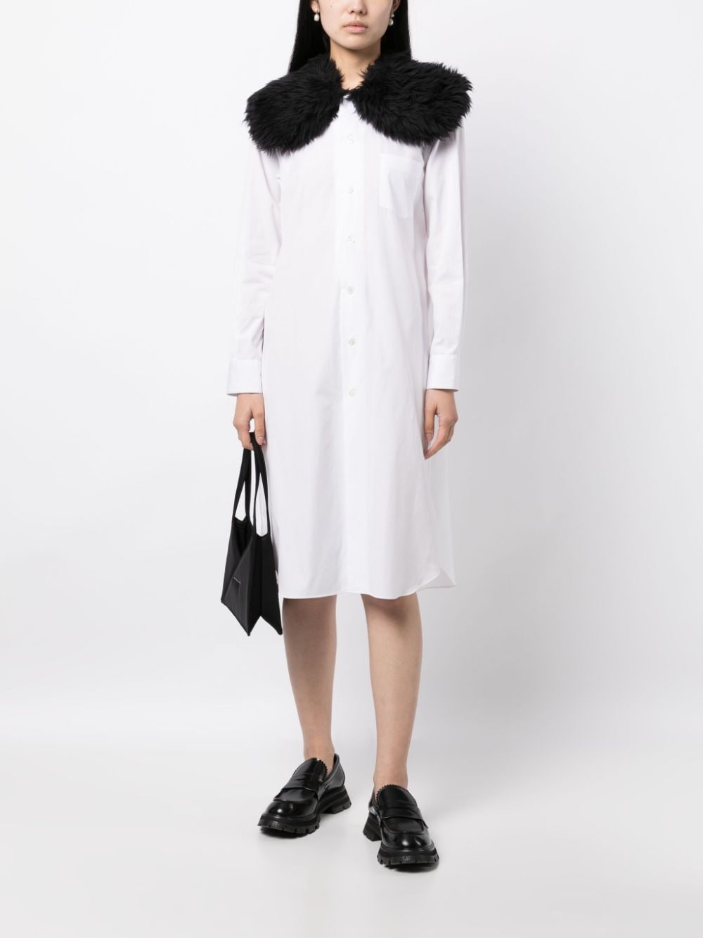 fur-collar midi shirtdress - 2