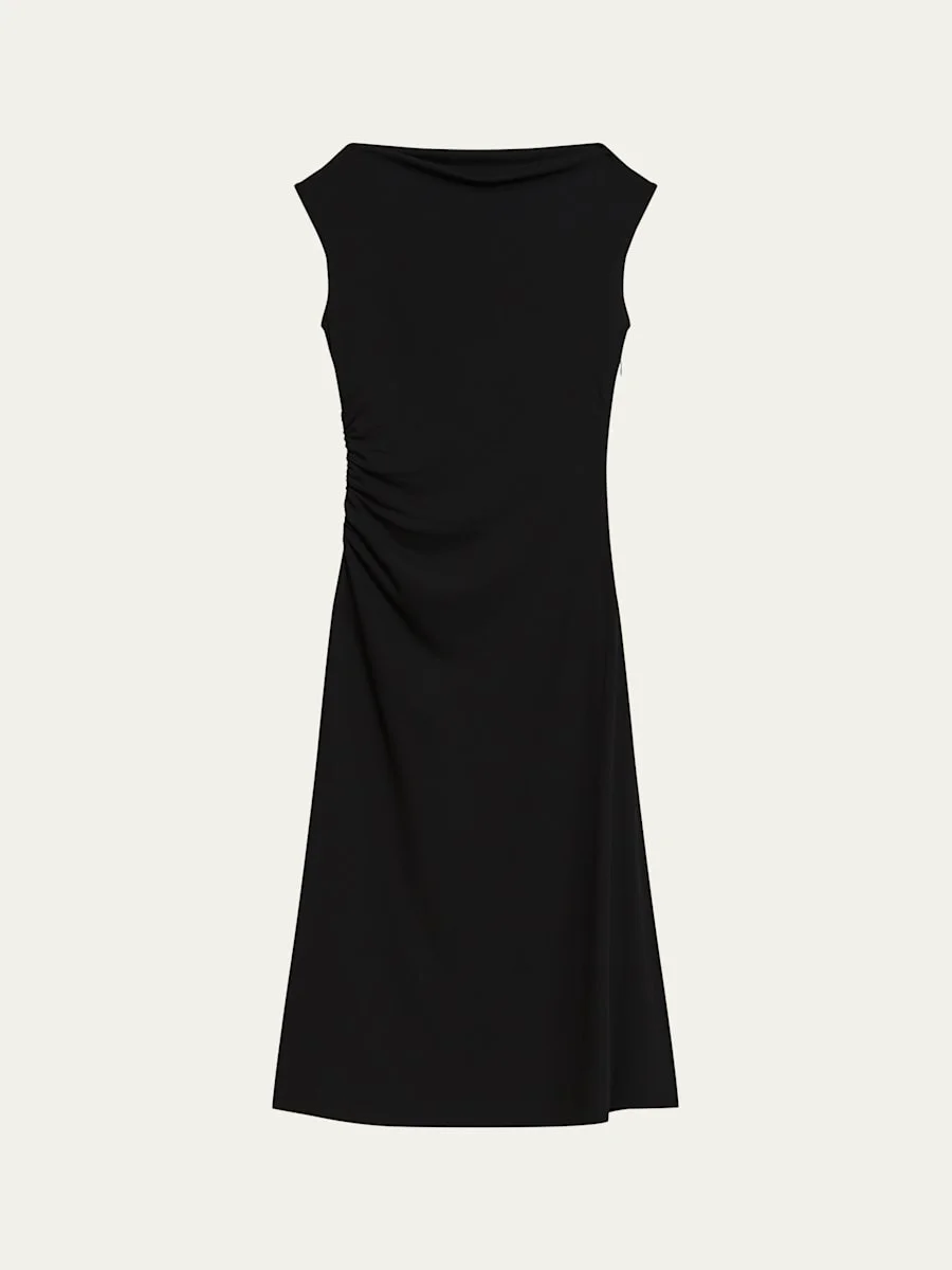 Draped Boat-Neck Midi Dress - 1