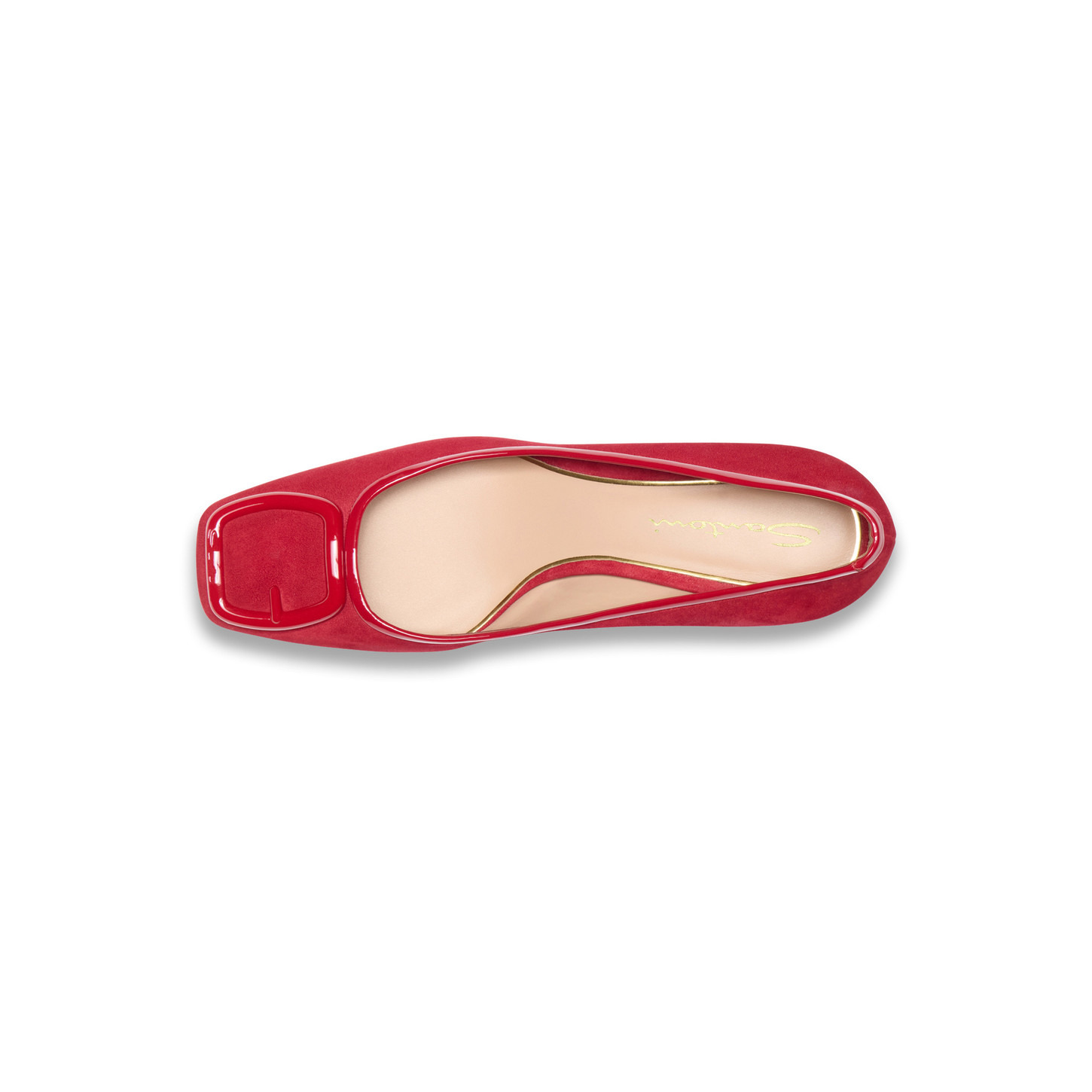 Women's red suede mid-heel pump - 5