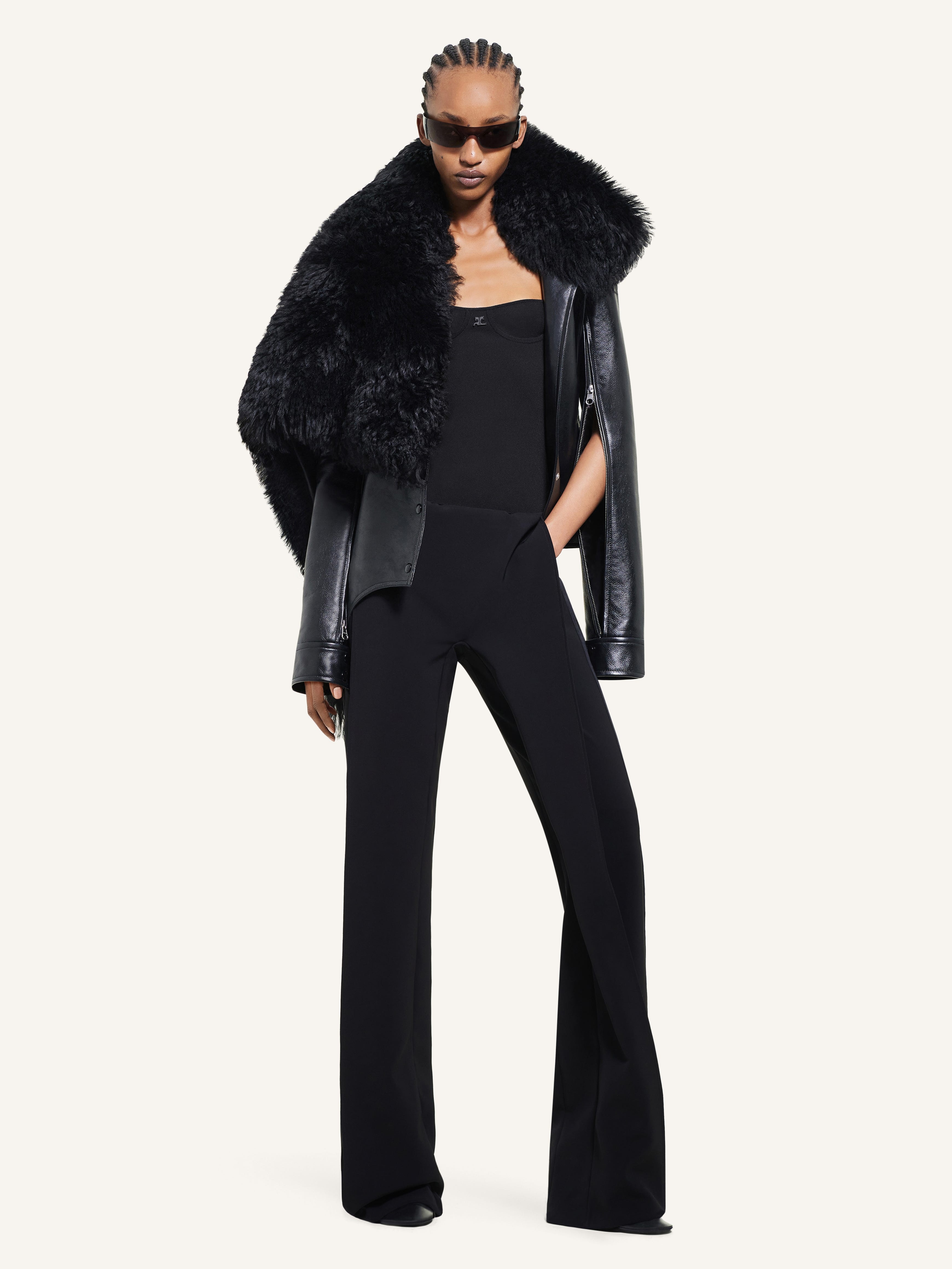 SHEARLING COLLAR LEATHER JACKET - 2