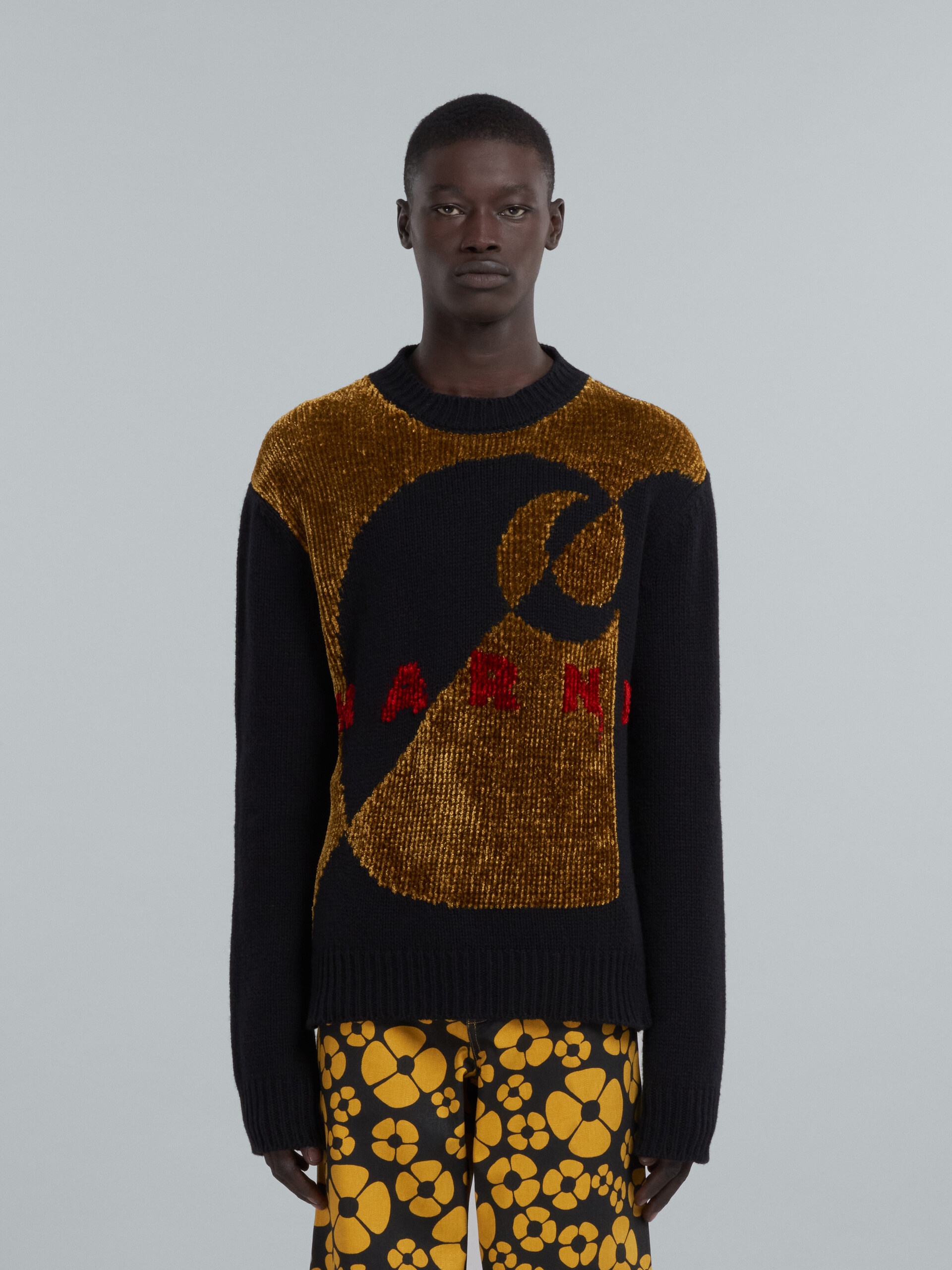MARNI X CARHARTT WIP - JUMPER IN BLACK WOOL AND SILK WITH LOGO - 2