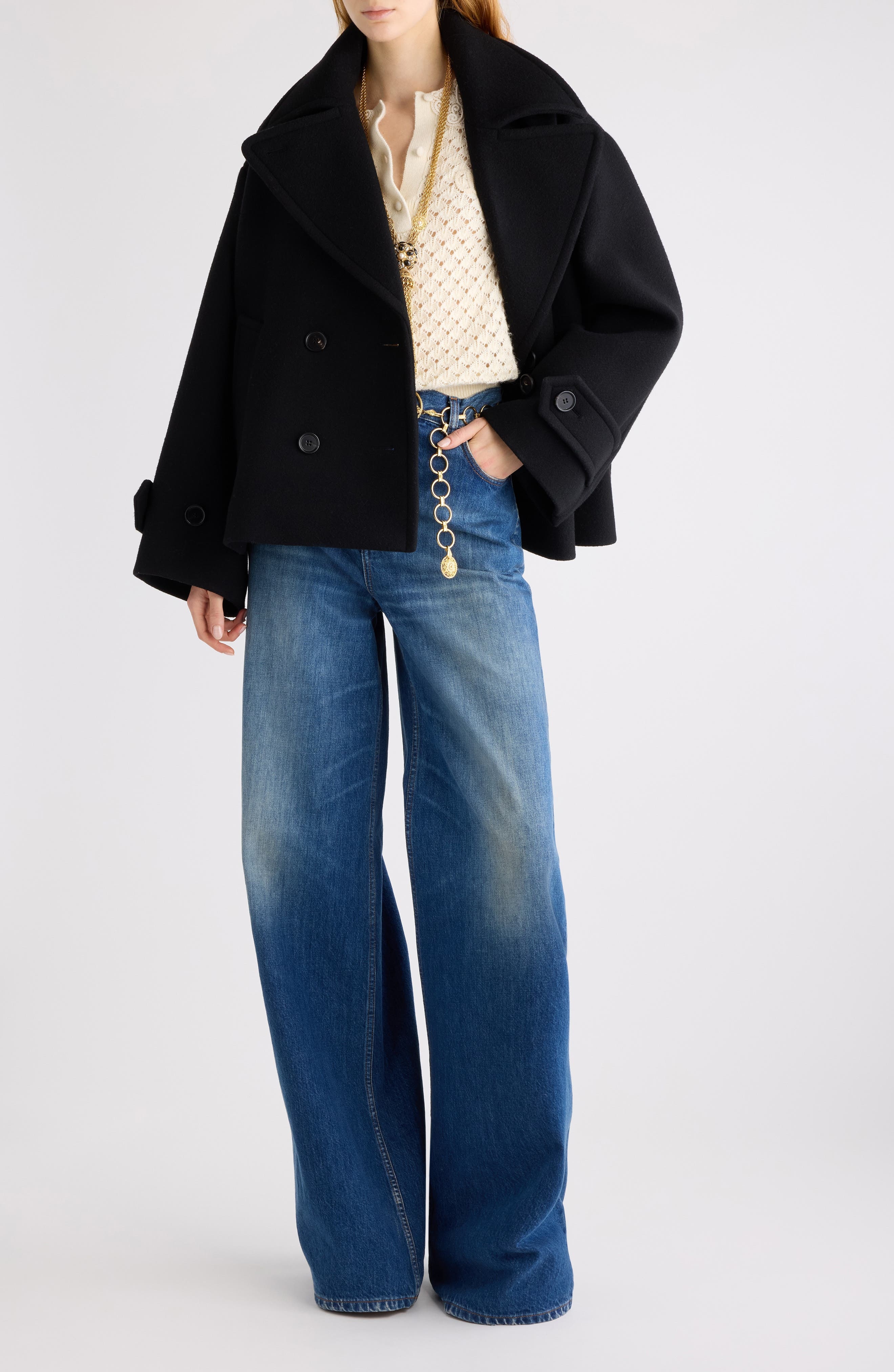 Chloé Oversize Double Breasted Wool Blend Coat in Black at Nordstrom - 2