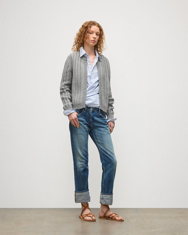 Johnstons of Elgin Lecht Grey Cashmere Crew Cardigan outlook