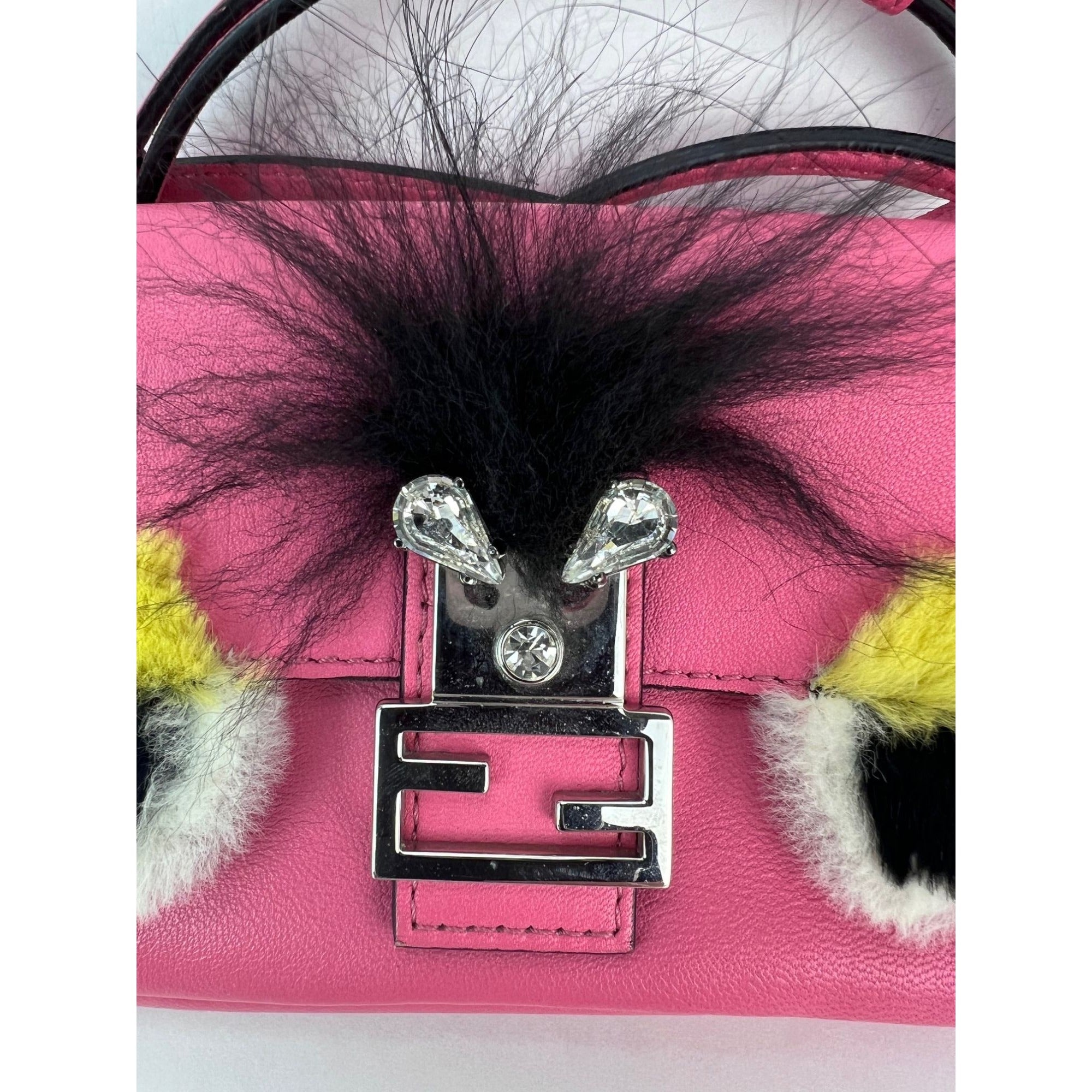 Fendi Monster Baguette Pink Leather Micro Crossbody Bag - 11
