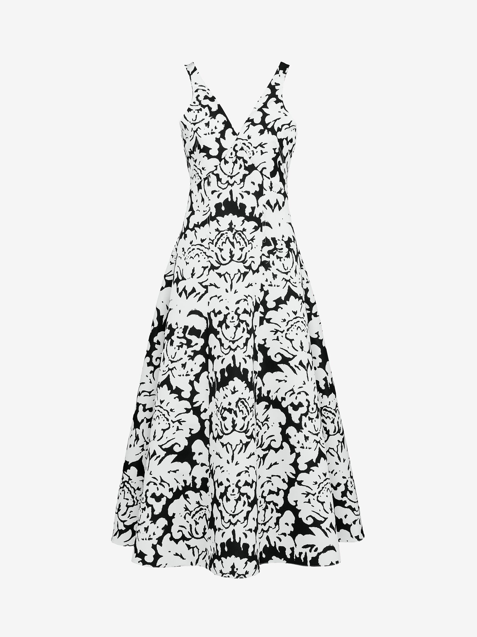 Women's Damask Midi Dress in Black/ivory - 1