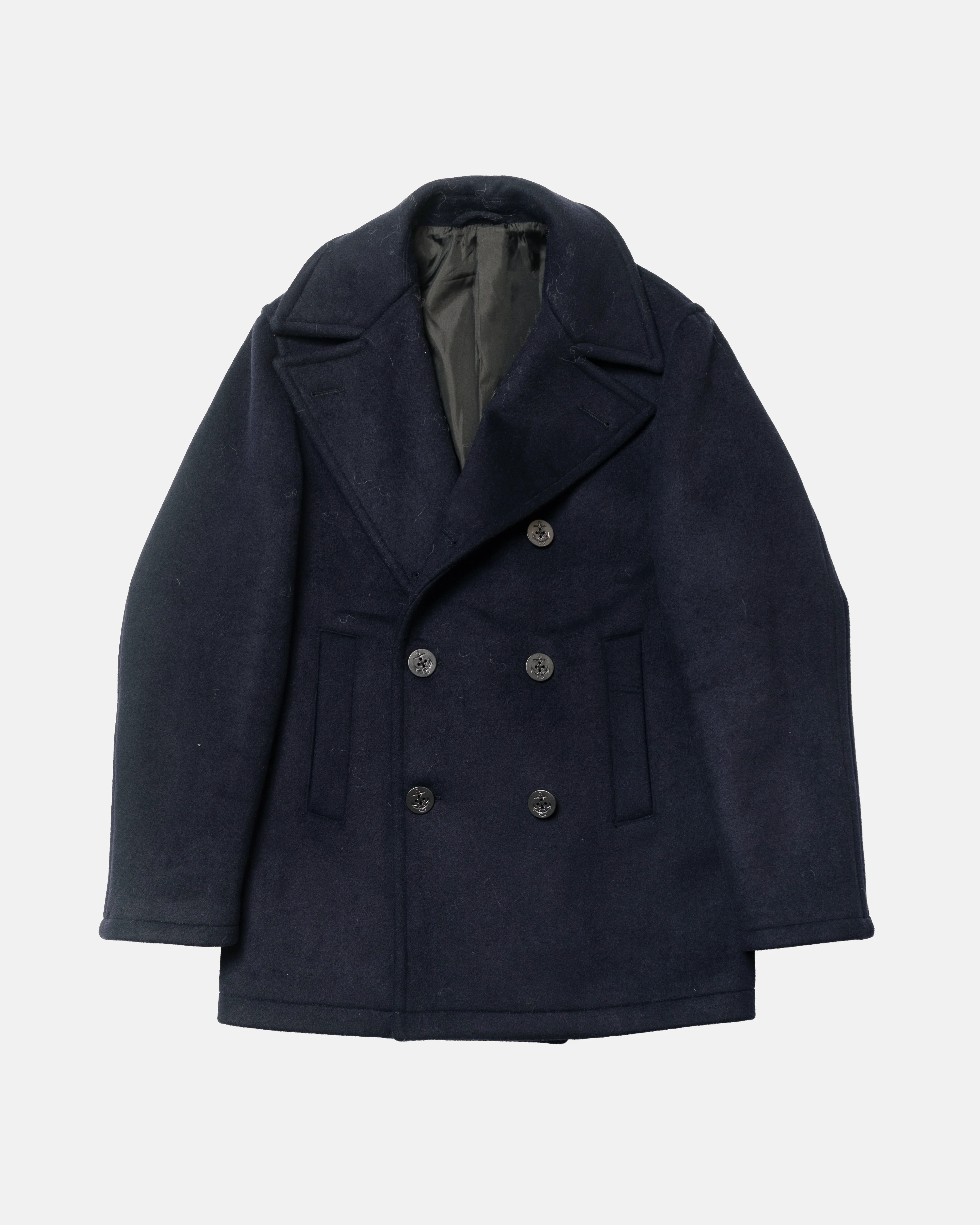 NAVY MELTON WOOL PEA COAT - TRIM FIT - 1