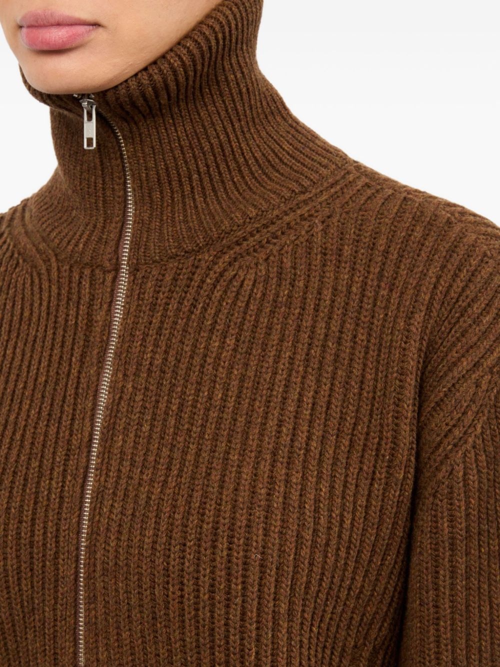 ribbed zip-up cardigan - 6