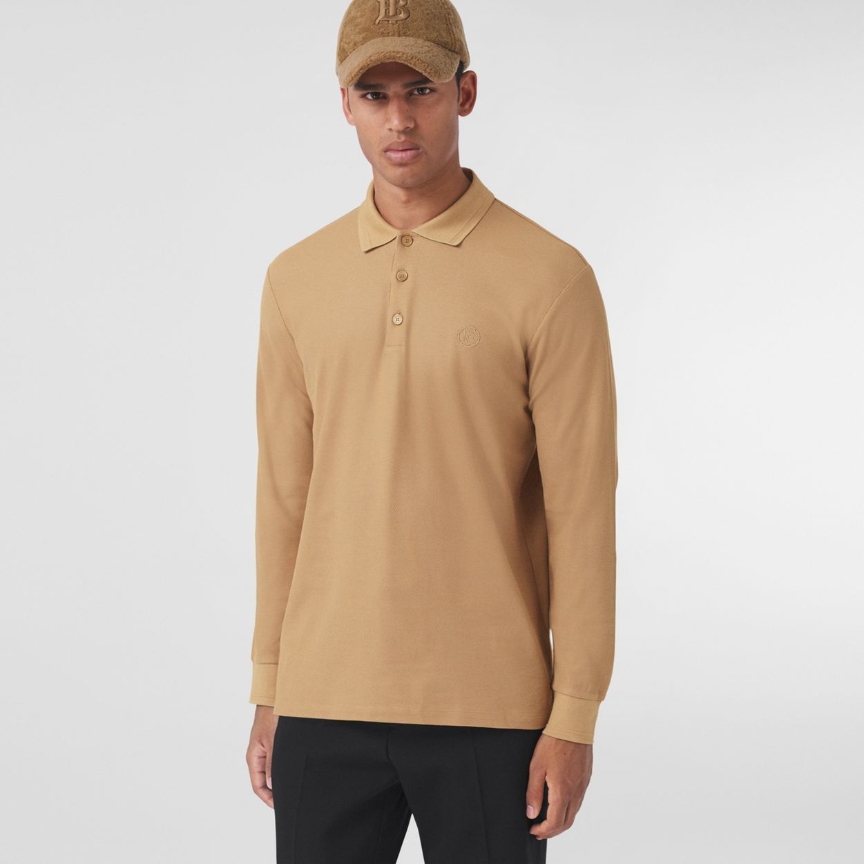 Long-sleeve Monogram Motif Cotton Piqué Polo Shirt - 5