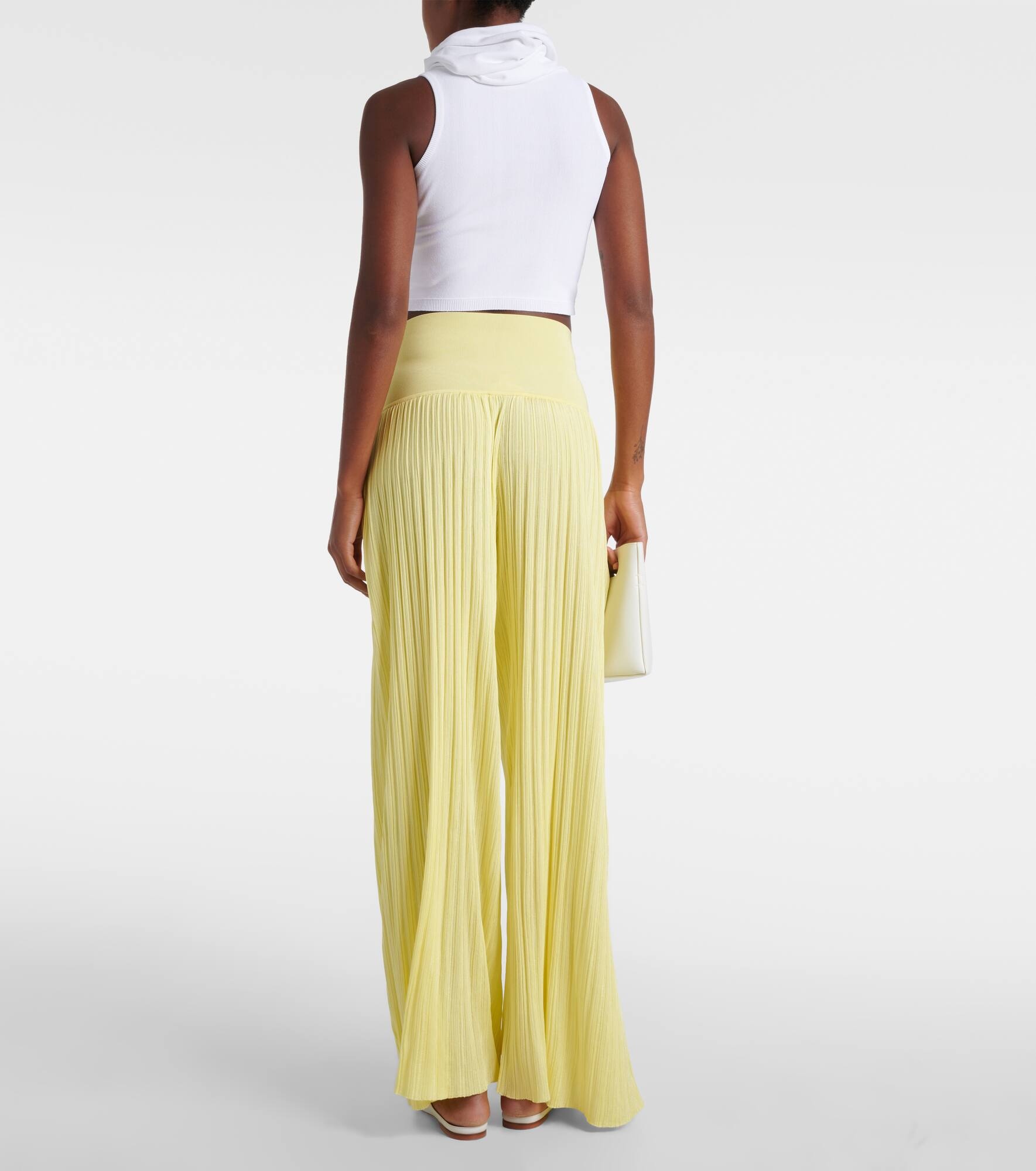 Pleated high-rise jersey straight pants - 3