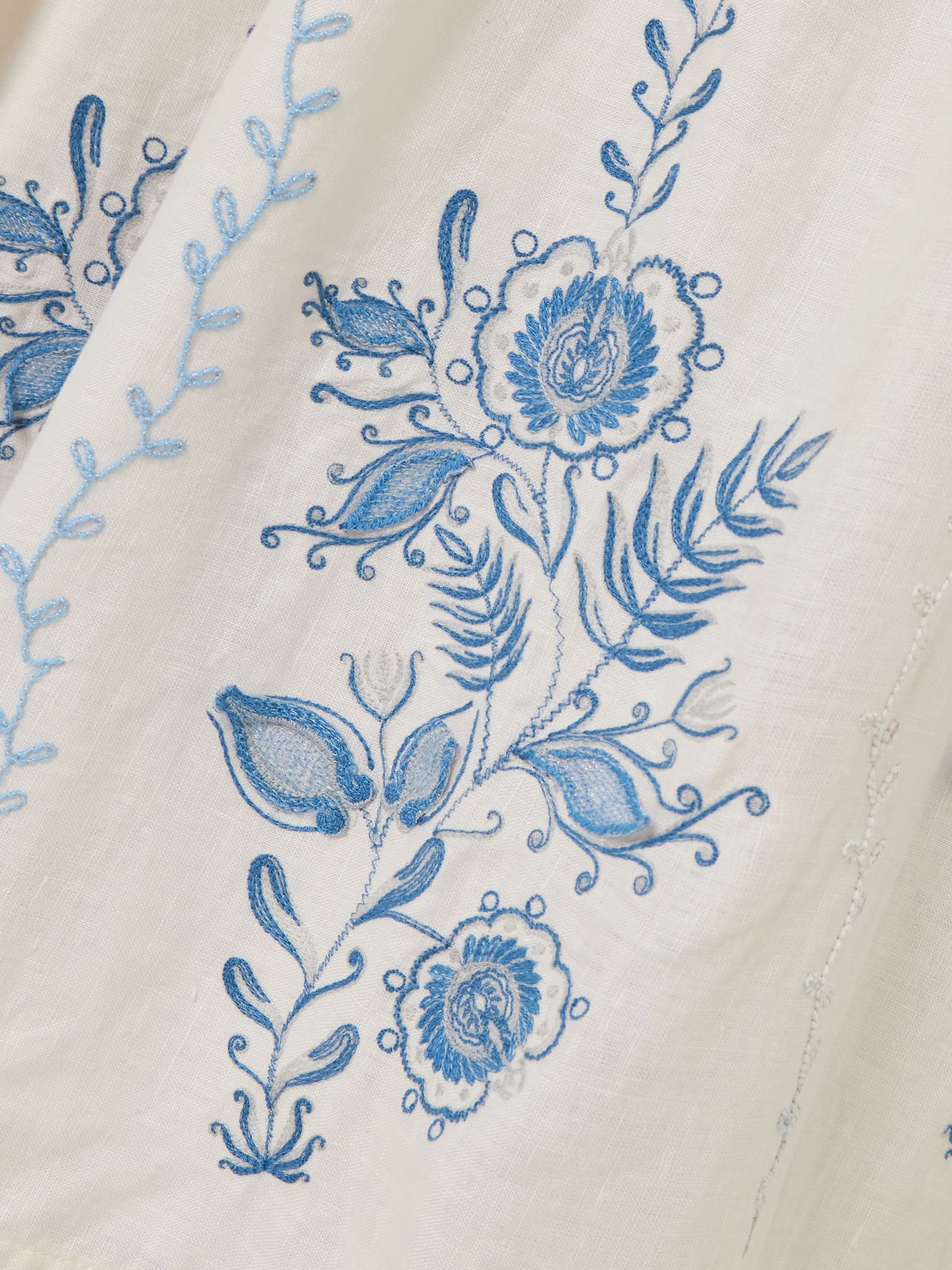 Miramar Floritura gathered embroidered linen midi dress White - 4