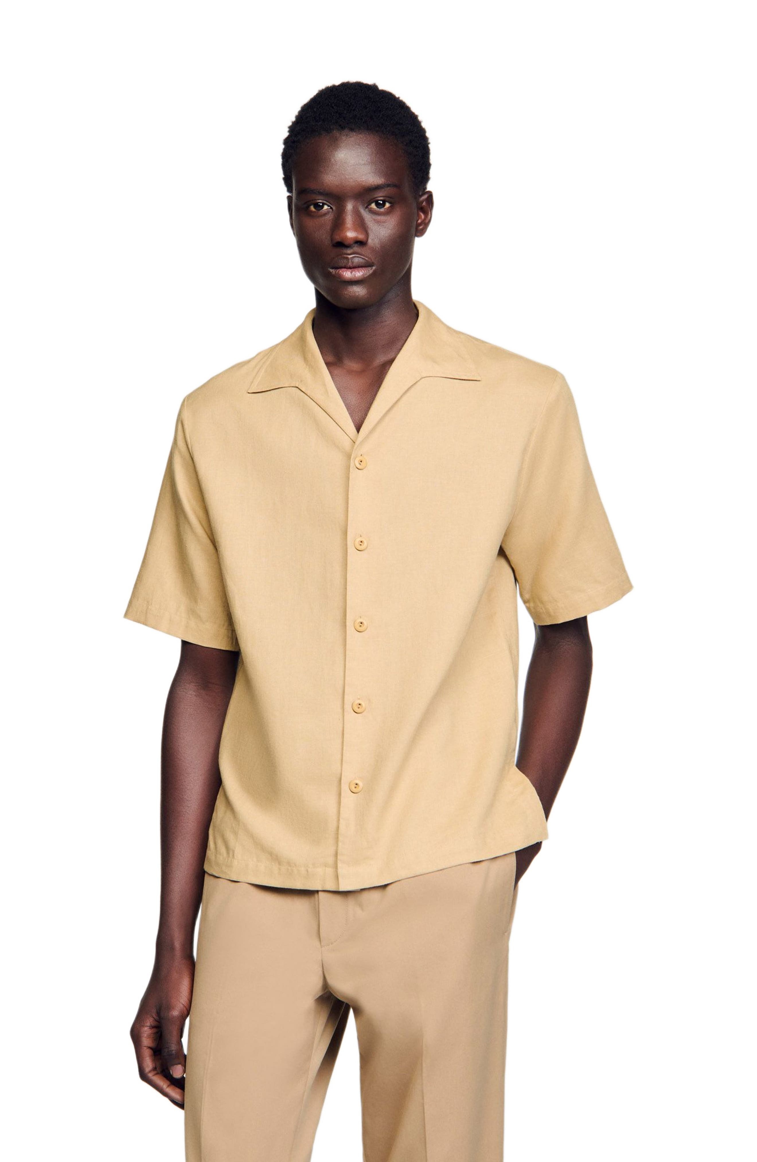 SANDRO Cotton and linen shirt in Nut at Nordstrom - 3