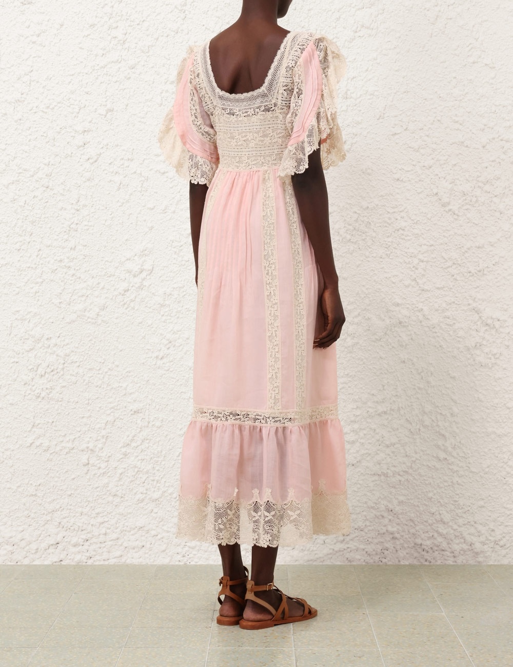 【Zimmermann】Everley belted lace-trimmed linen midi dress Zimmermann Everley Belted Lace-trimmed Floral-print Linen