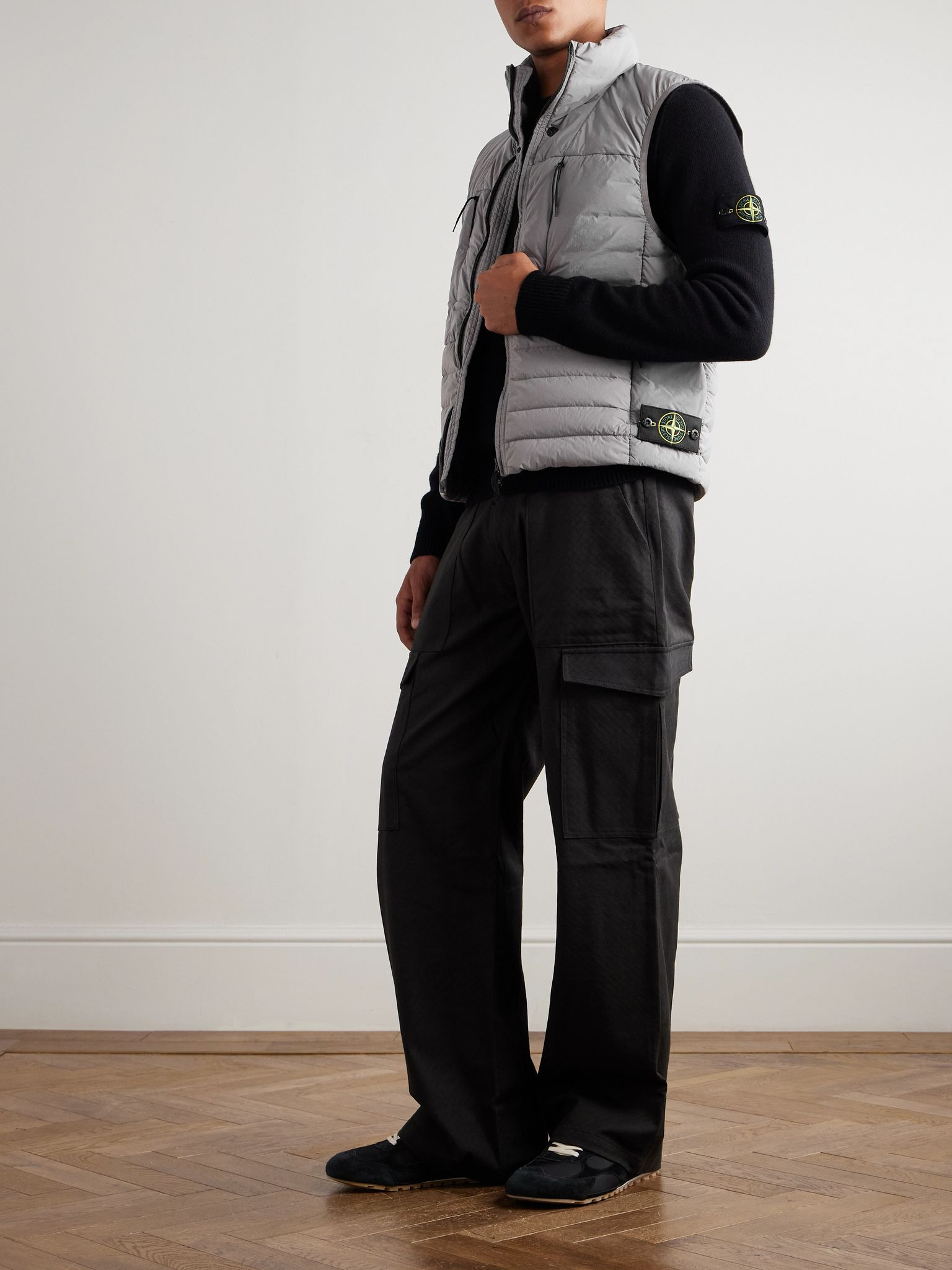 Logo-Appliquéd Quilted Stretch-Shell Down Gilet Gray - 2