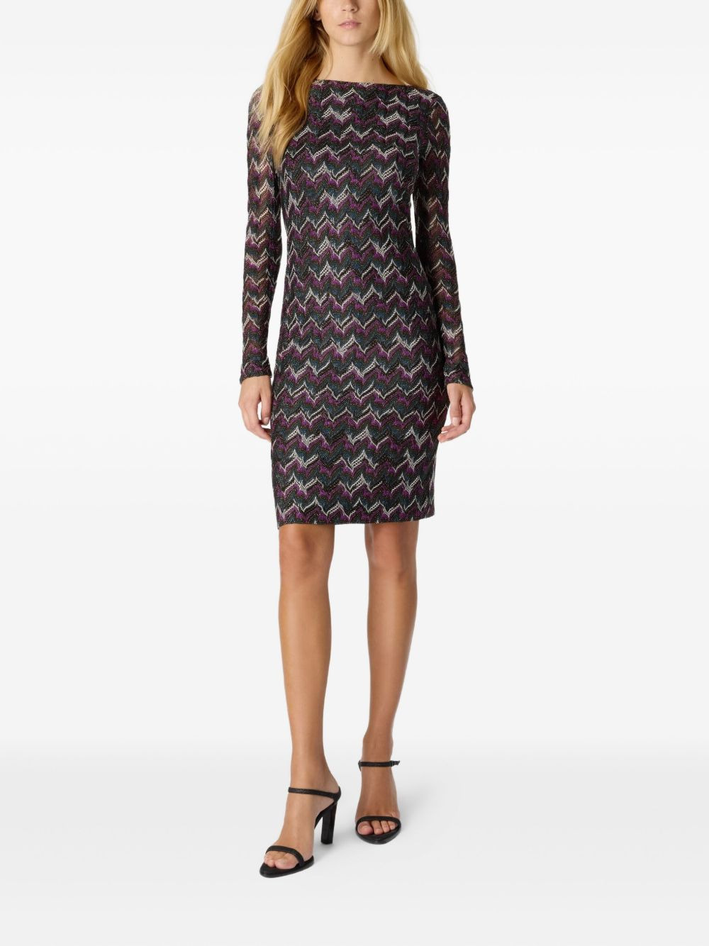 zigzag-pattern long-sleeve mini dress - 2