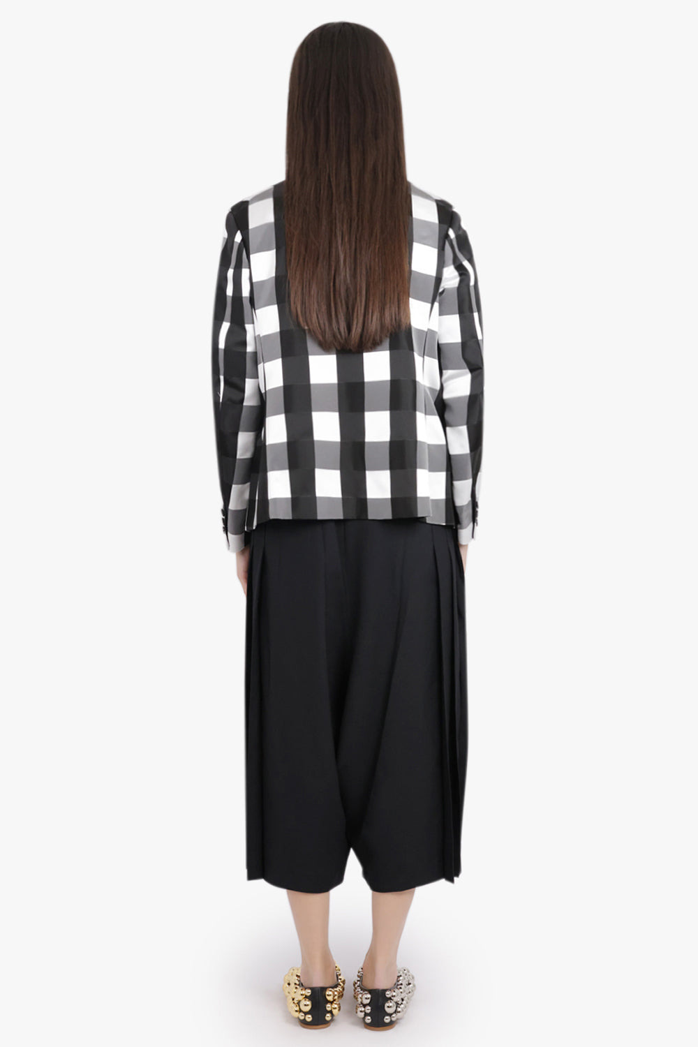 BIG CHECK PRINT TAILORED JACKET WITH CURVED FRONT | BLACK/WHITE - 5