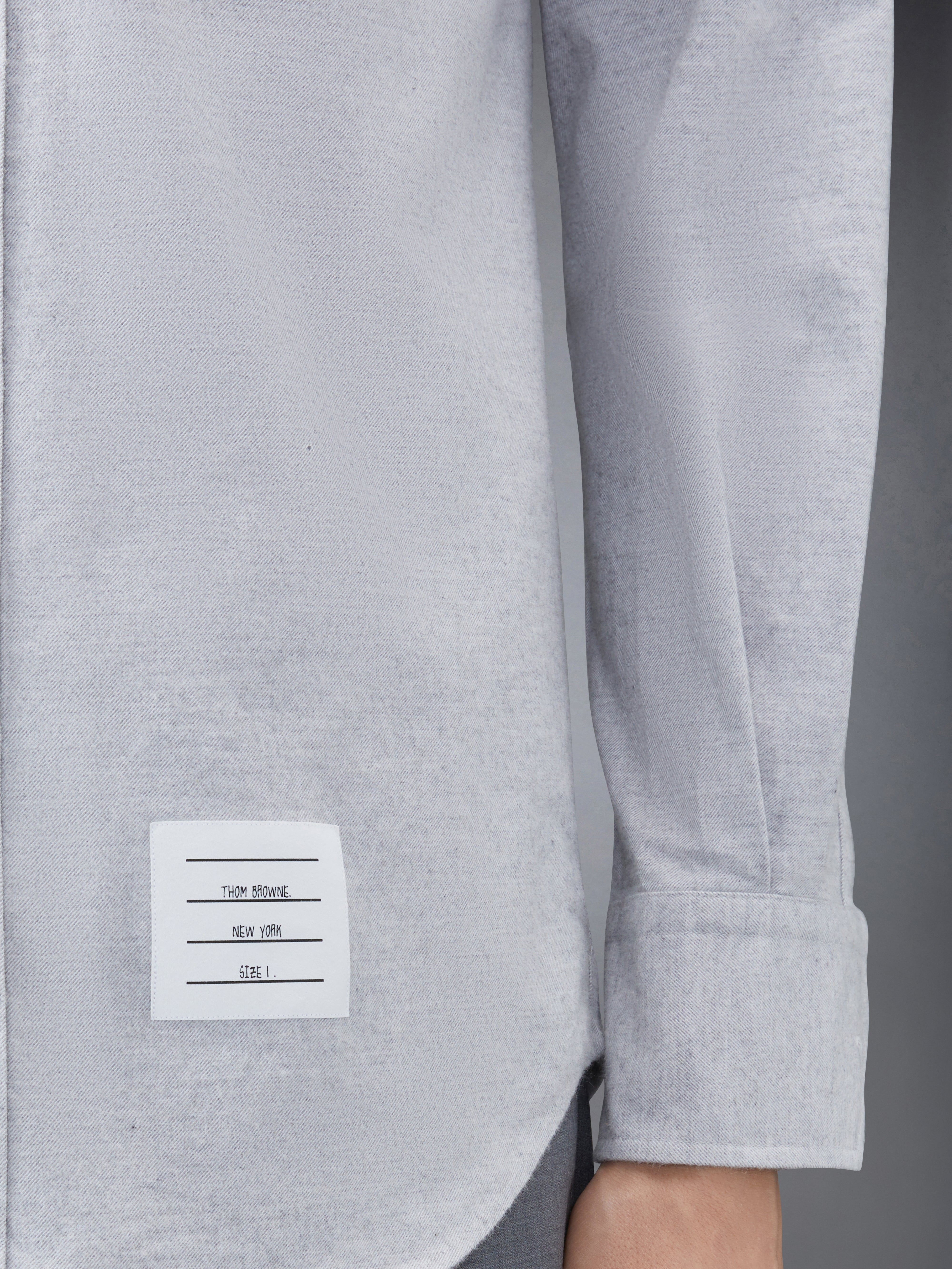 Light Grey Solid Flannel Shirting 4-bar Nametag Straight Fit Shirt - 6