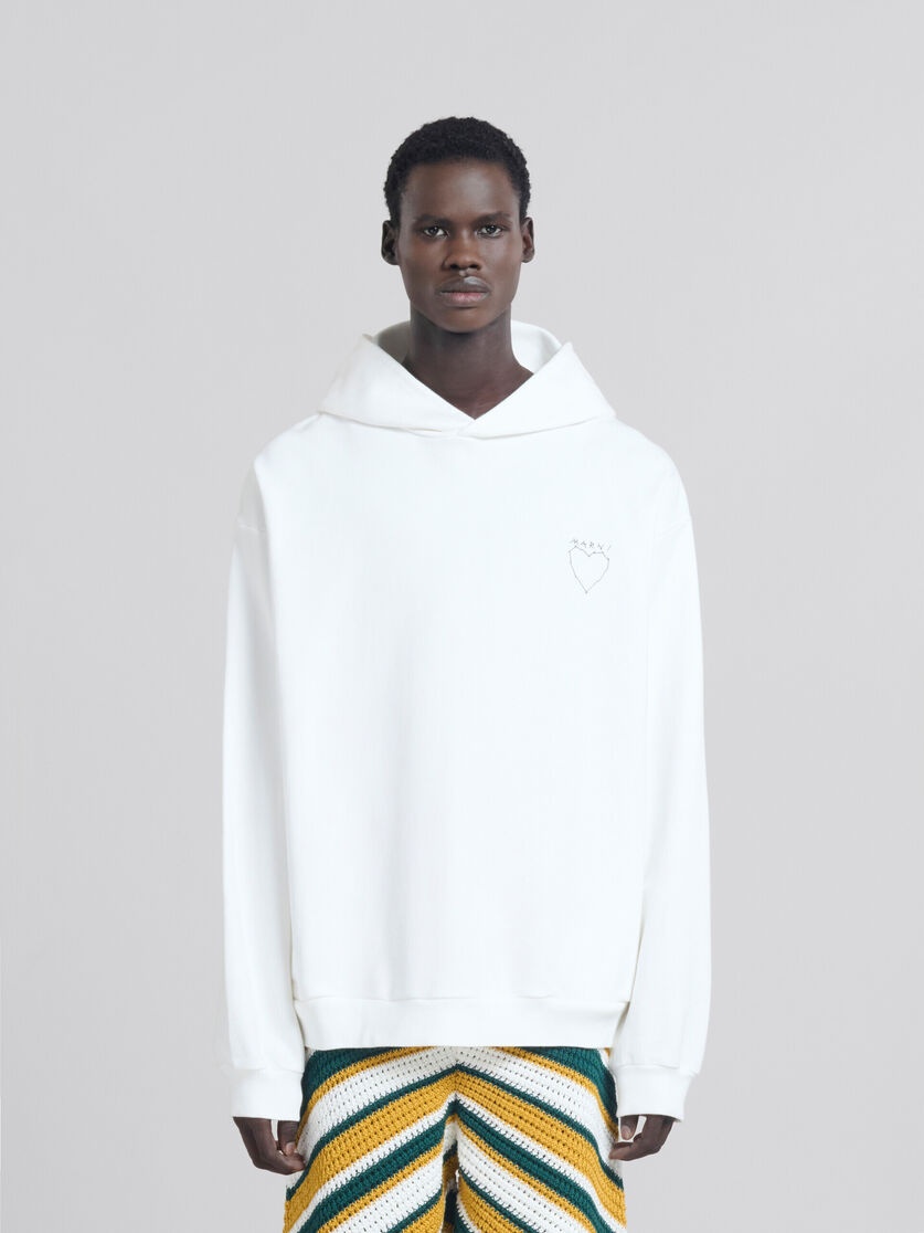 WHITE ORGANIC JERSEY HOODIE WITH BACK PRINT - 1