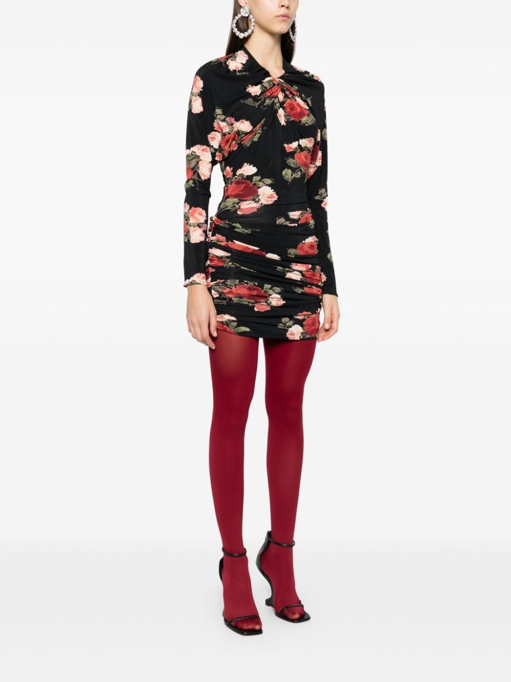 floral-print draped mini dress - 3