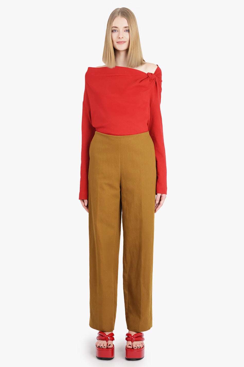 HEMAC L/S ONE SHOULDER KNOT DETAIL TOP | RED - 6