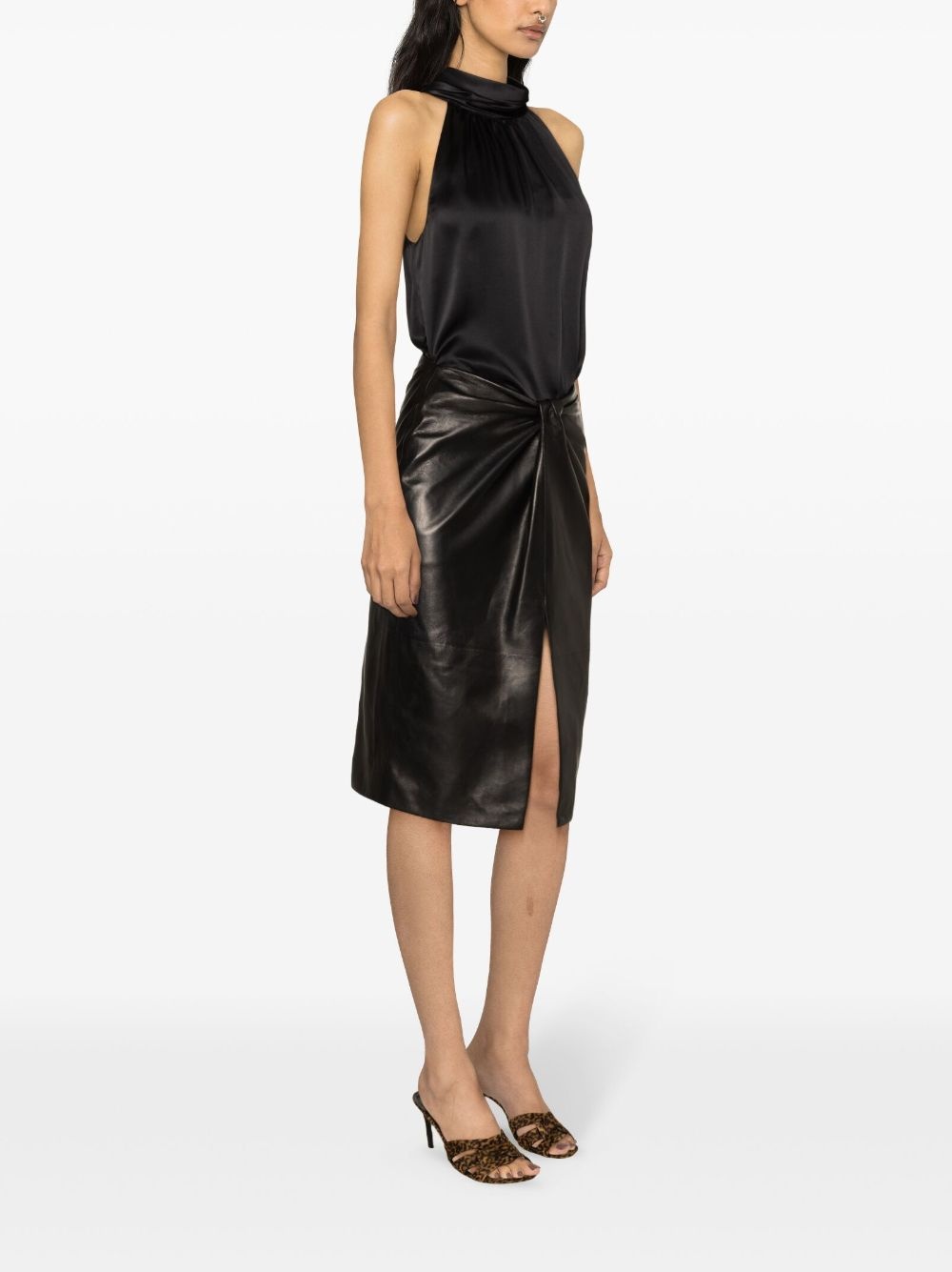 gathered leather midi skirt - 3