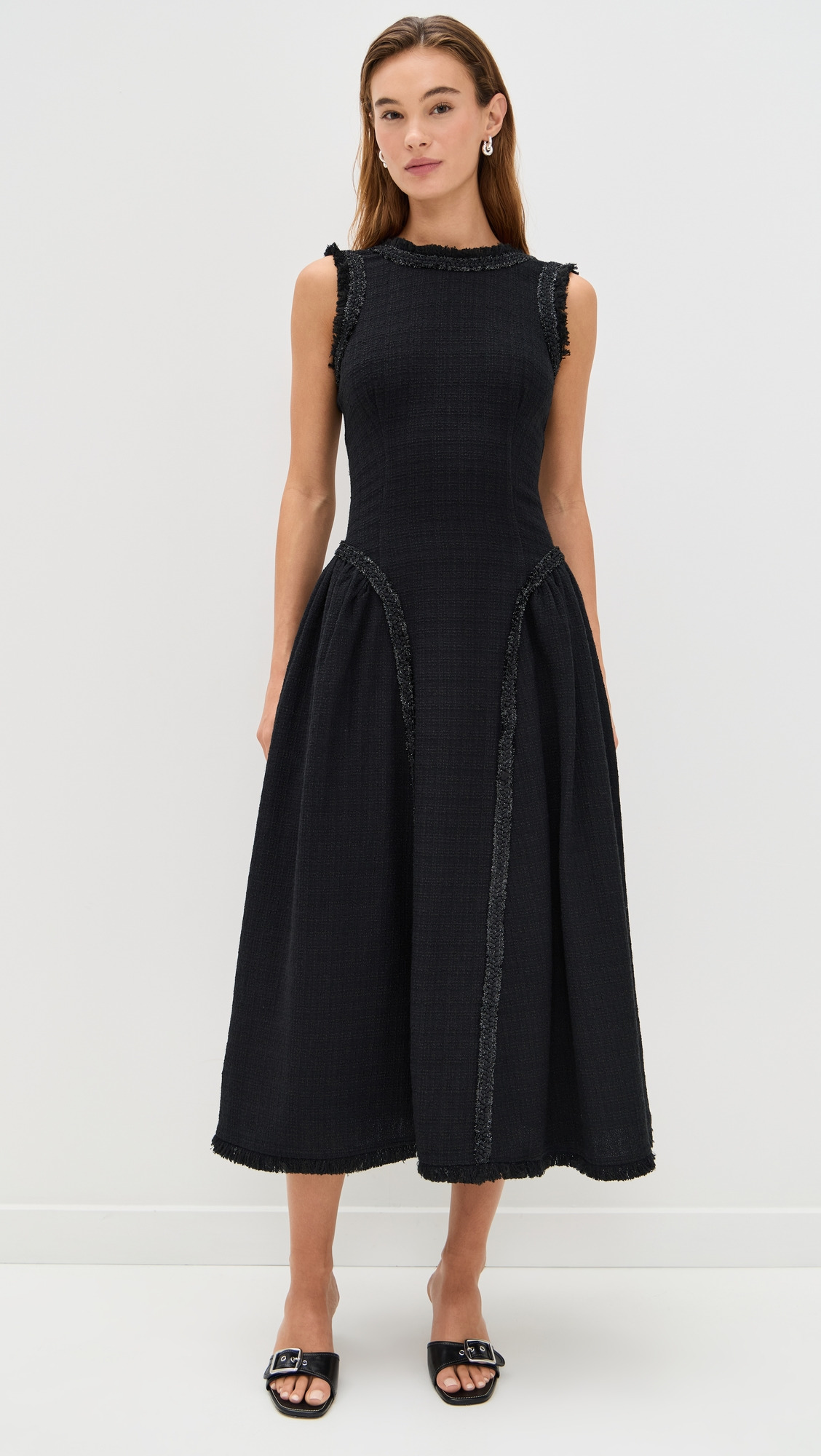 Black Boucle Sleeveless Midi Dress - 6