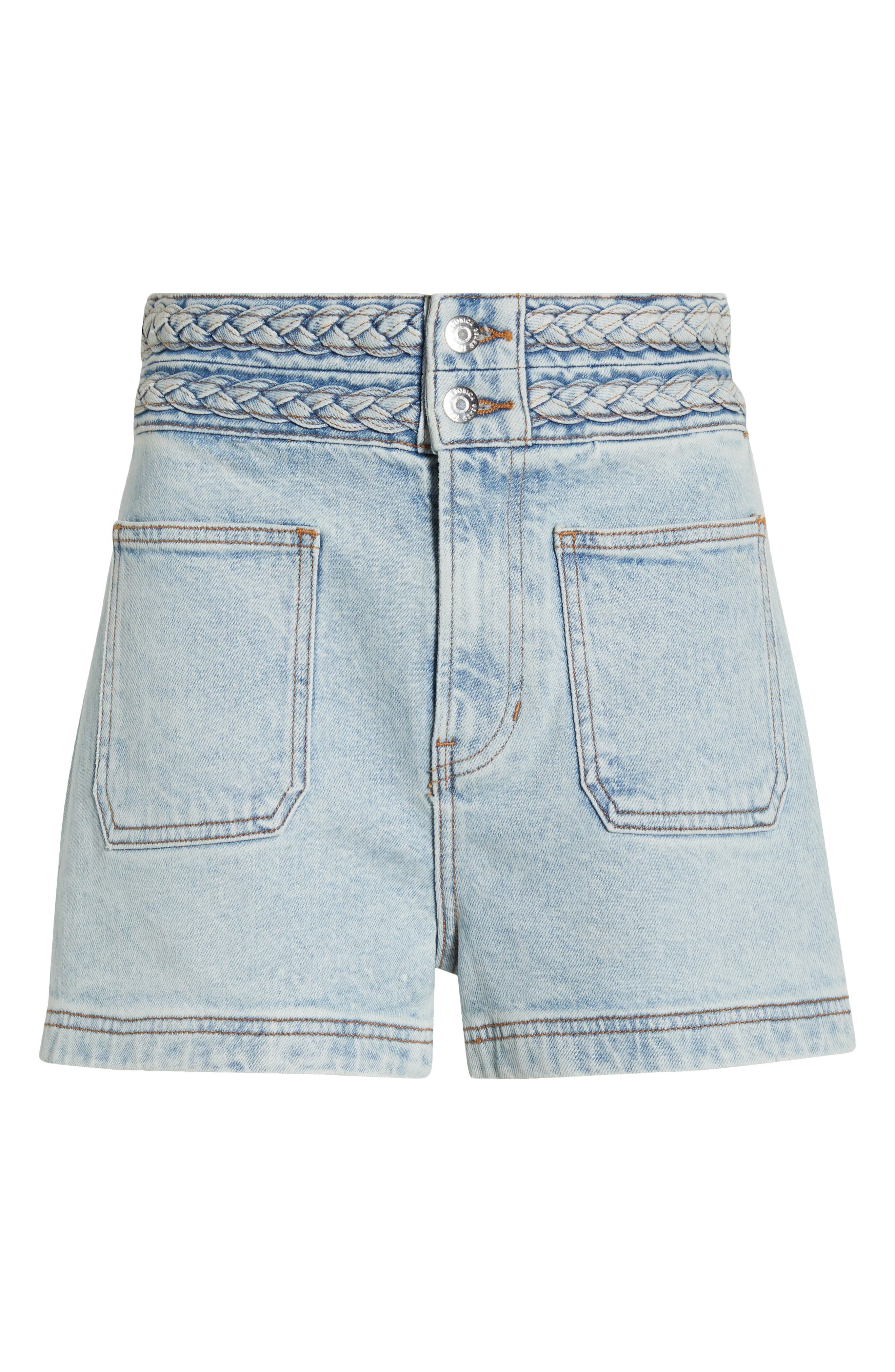 Veronica Beard Elijah Patch Pocket Denim Shorts in Pale Stone at Nordstrom - 5