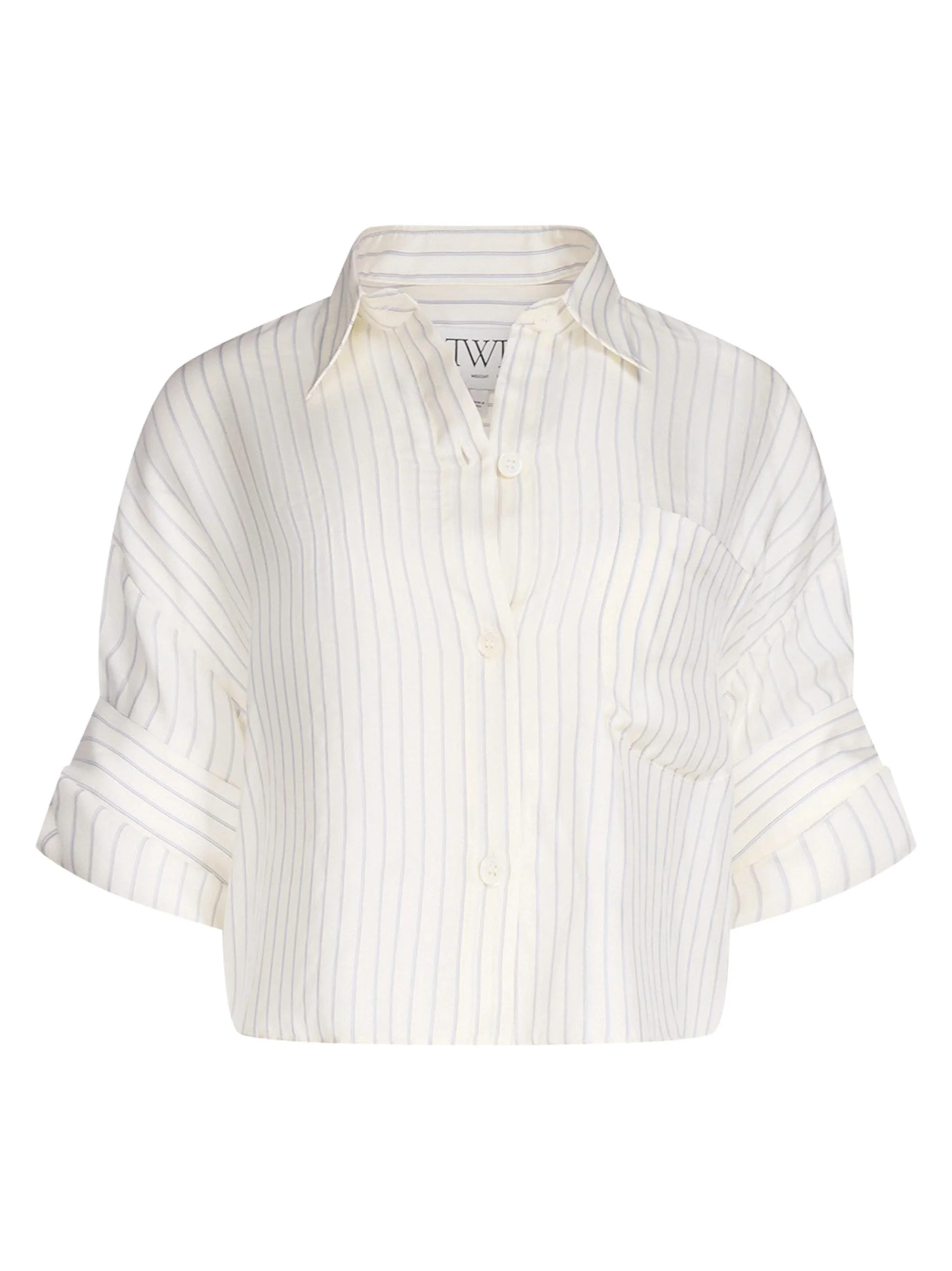 Women's Next Ex Striped Silk-Blend Shirt - Ivory Blue - 1