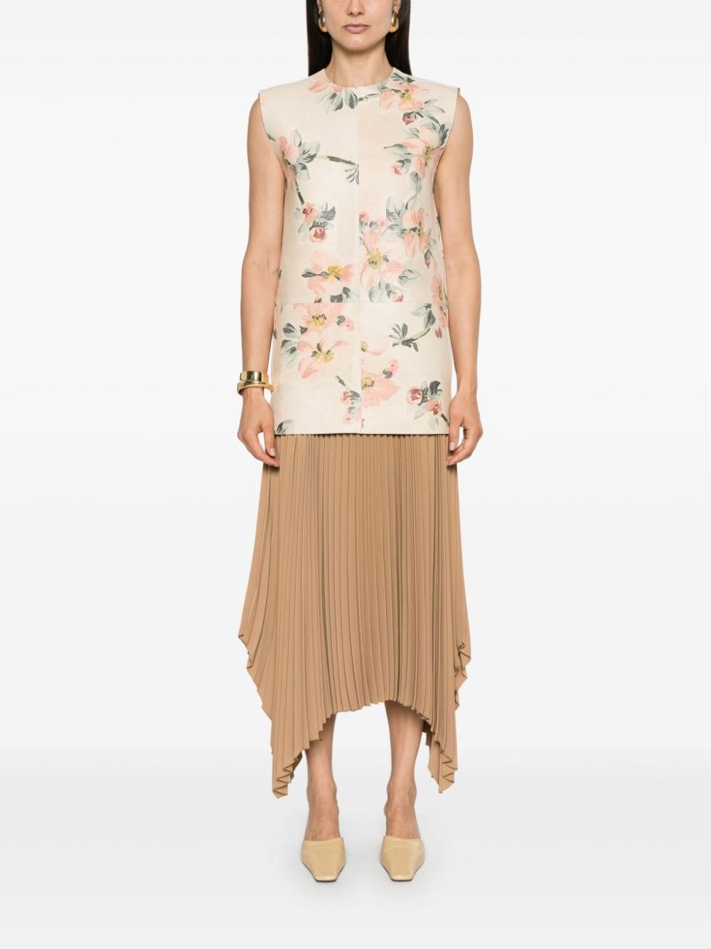 Vada floral-print leather top - 2