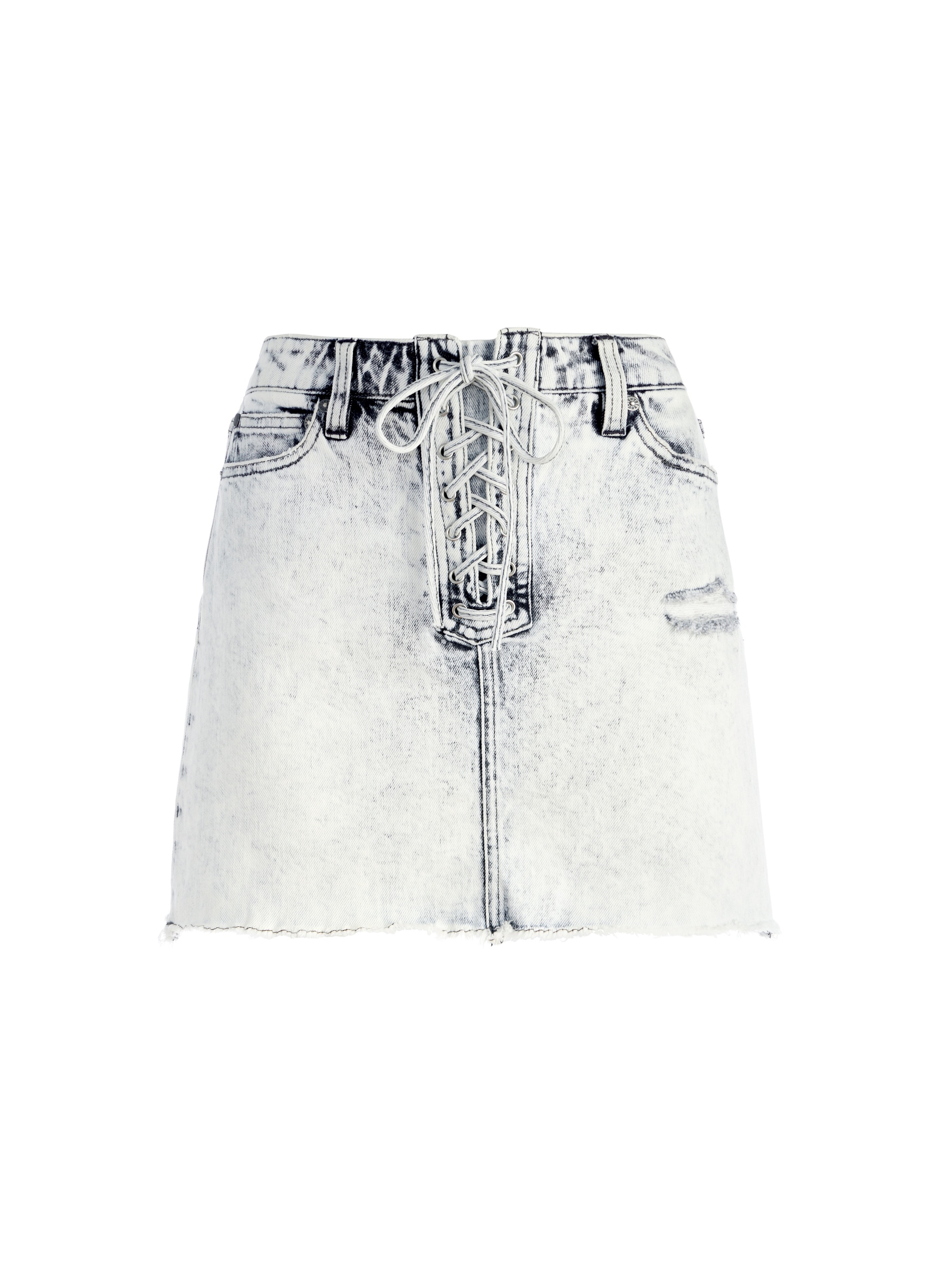 HIGH RISE DENIM FRONT LACE UP SKIRT - 4