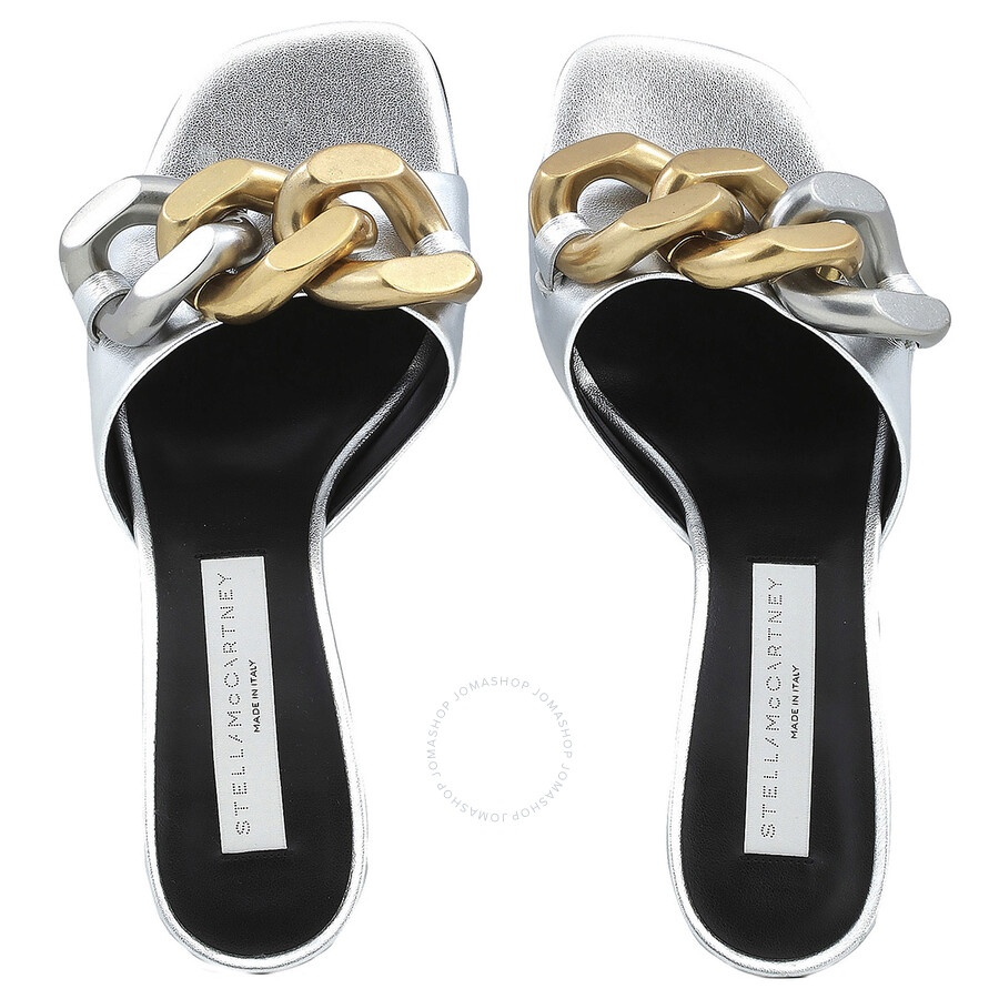 Stella Mccartney Ladies Silver Metallic Falabella Kitten Mules - 2