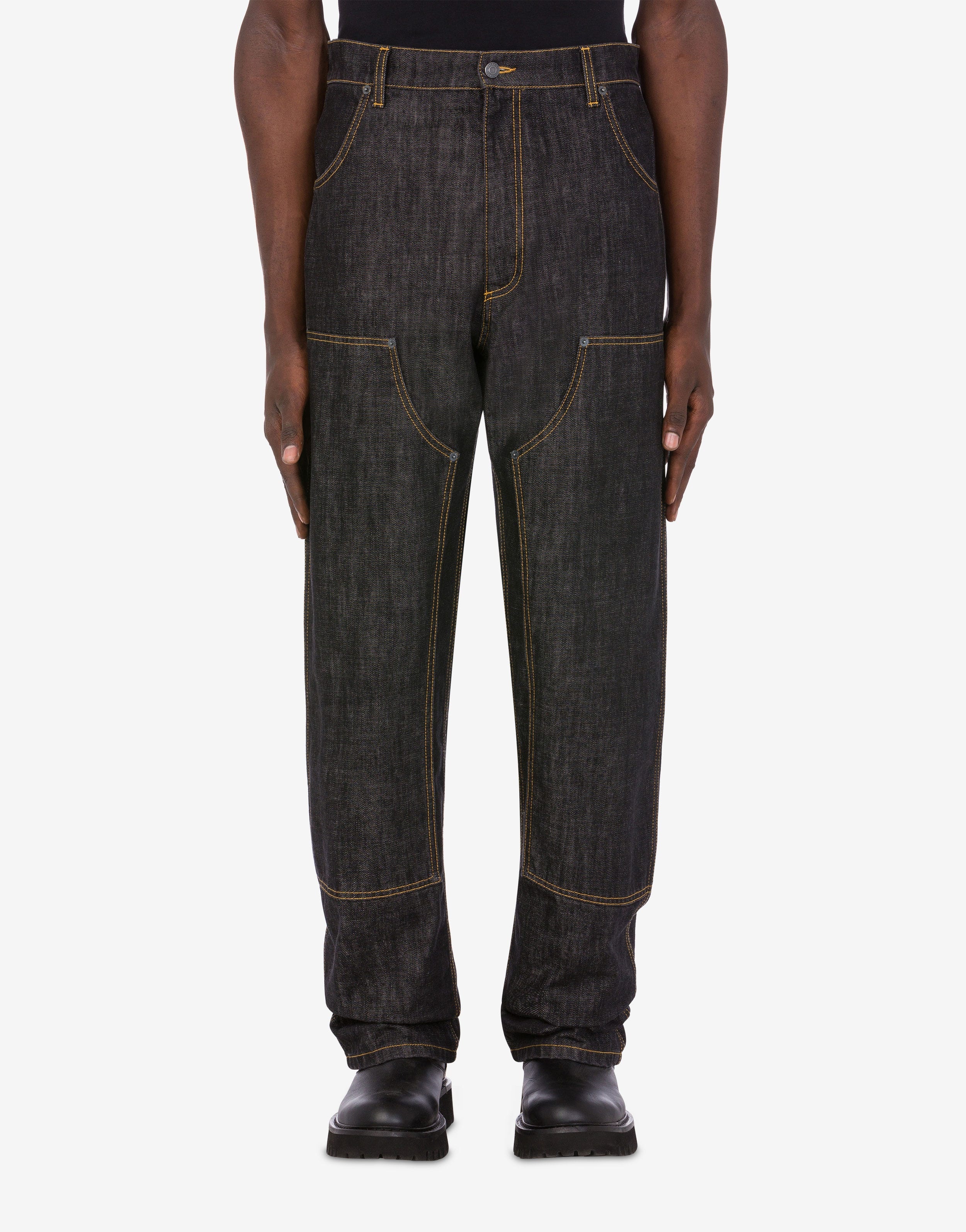 LOGO LABEL BLACK DENIM TROUSERS - 2