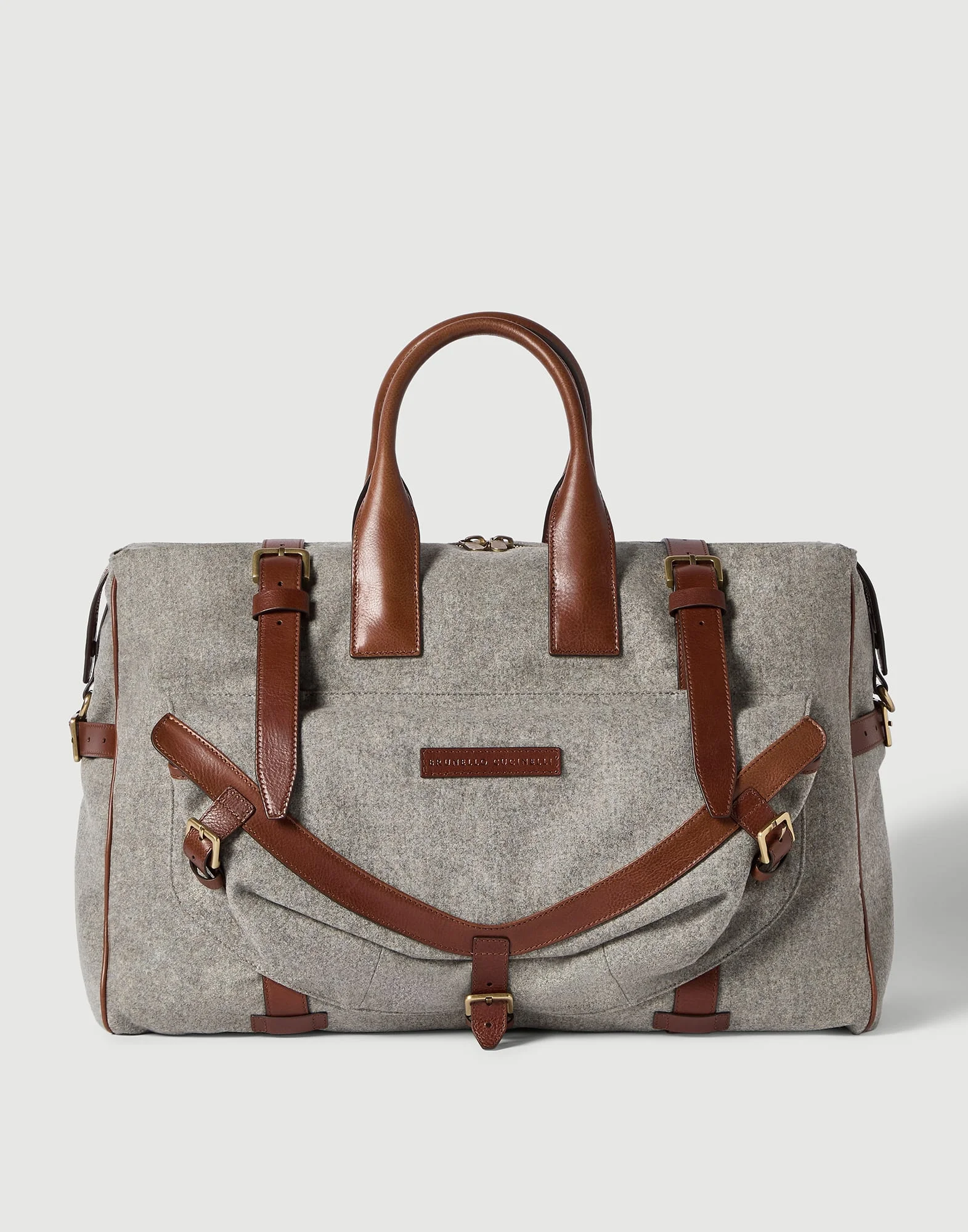 Virgin wool, alpaca and cashmere flannel field bag with grained calfskin inserts - 1