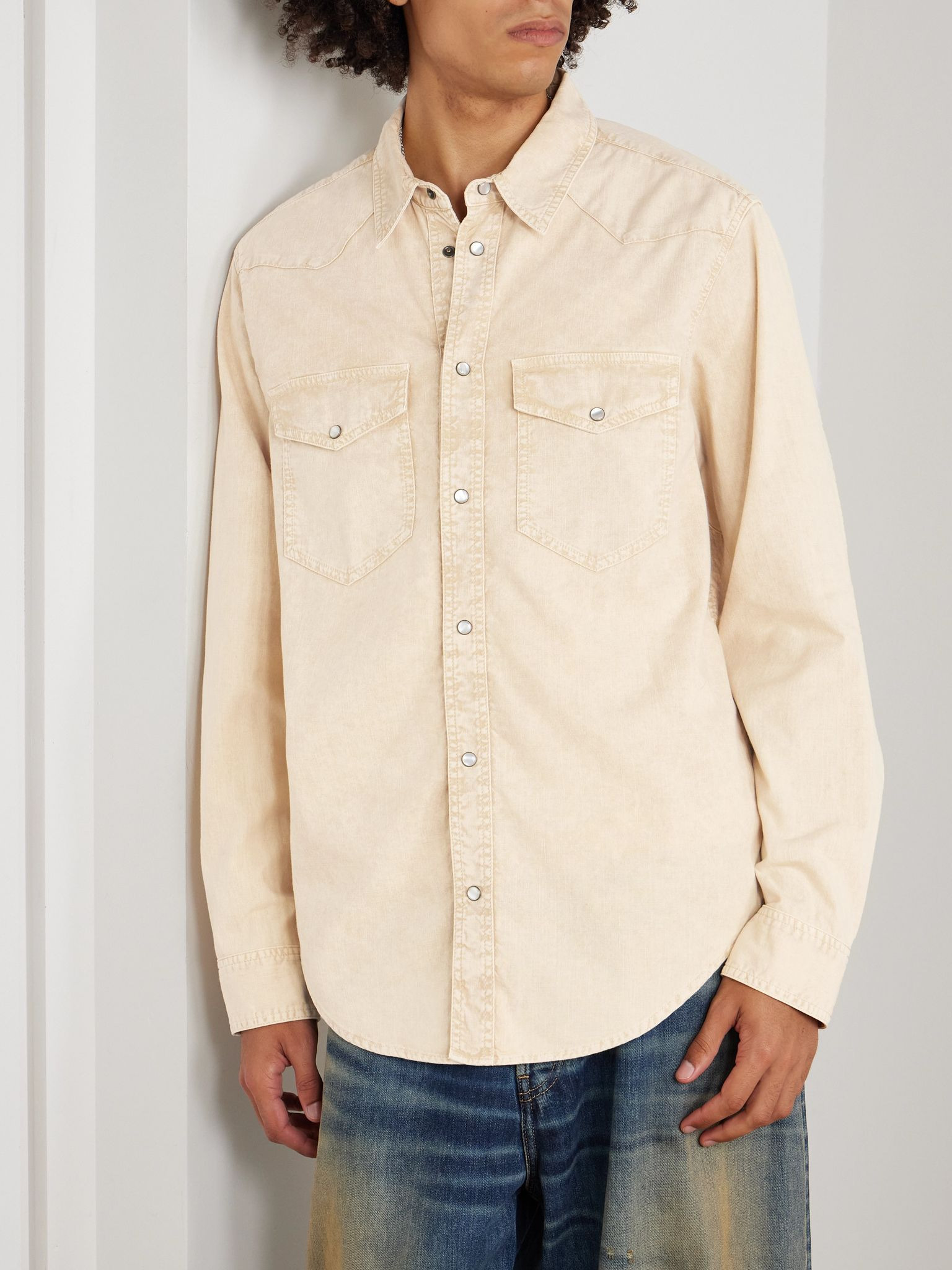 Vasco Cotton Western Shirt Beige - 3