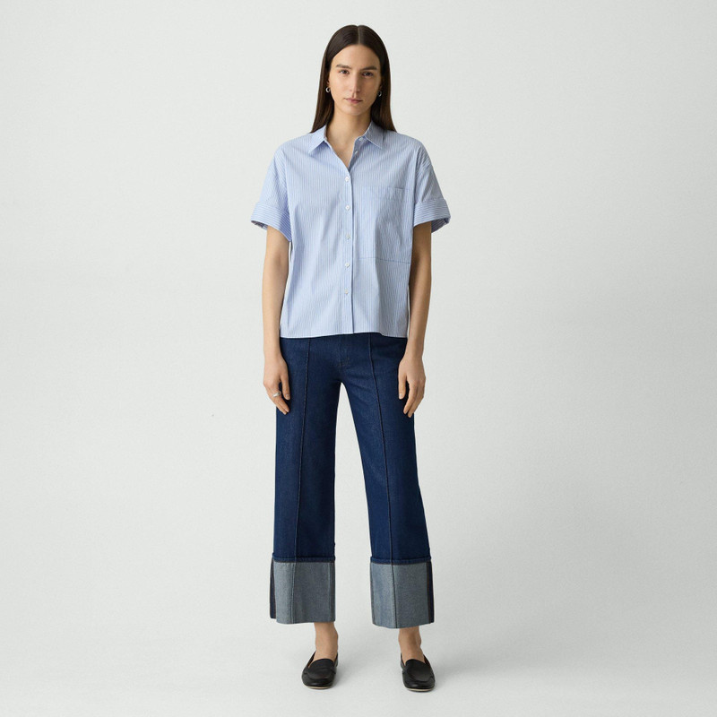 Theory Cuffed Shirt in Striped Cotton-Blend outlook