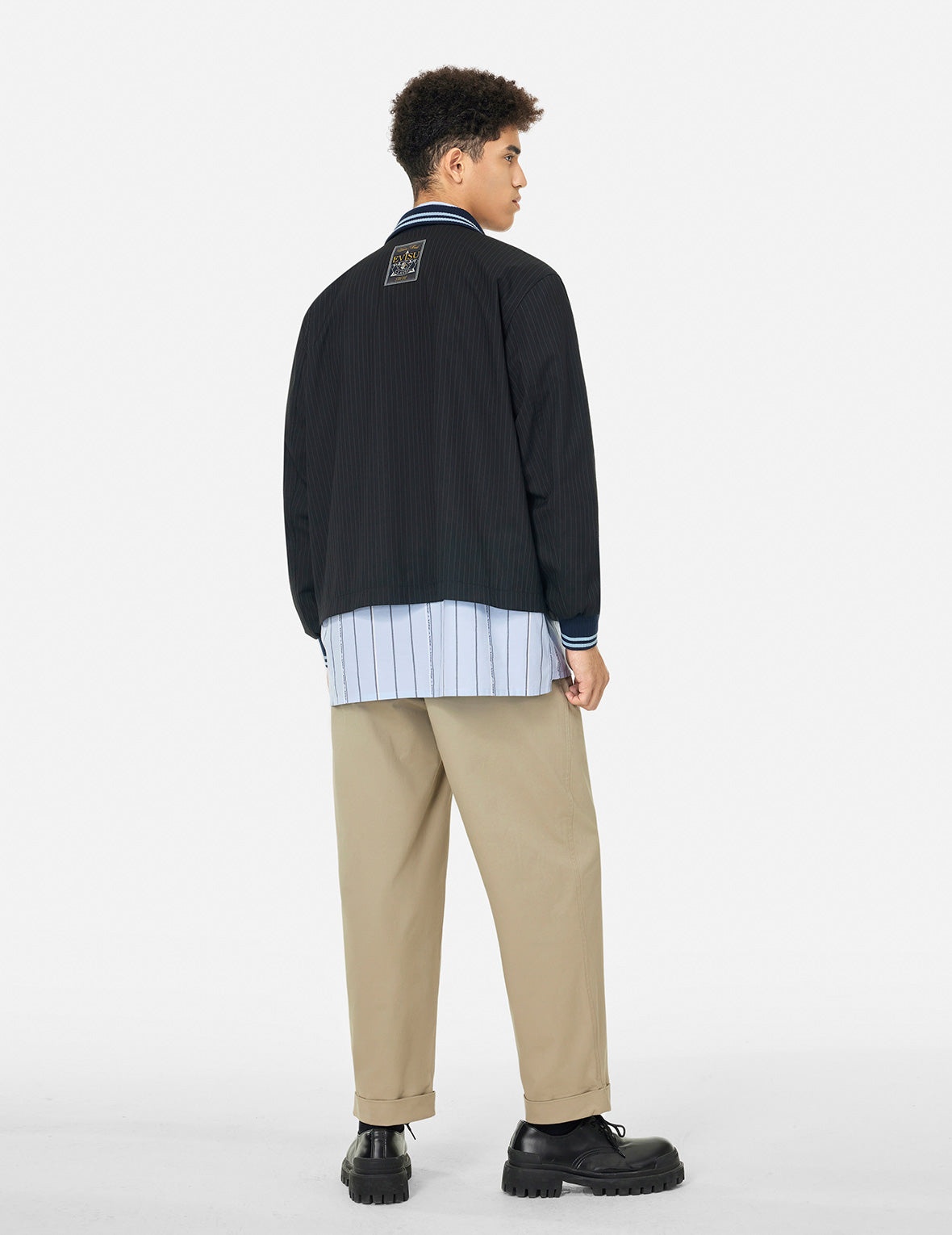 Logo and Slogan Embroidery Regular Fit Striped Suit Ccoach Jacket - 4