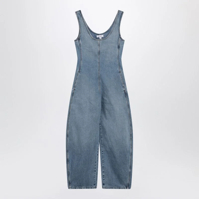 Alaia Rounded Denim Jumpsuit In Washed Blue Women - 1