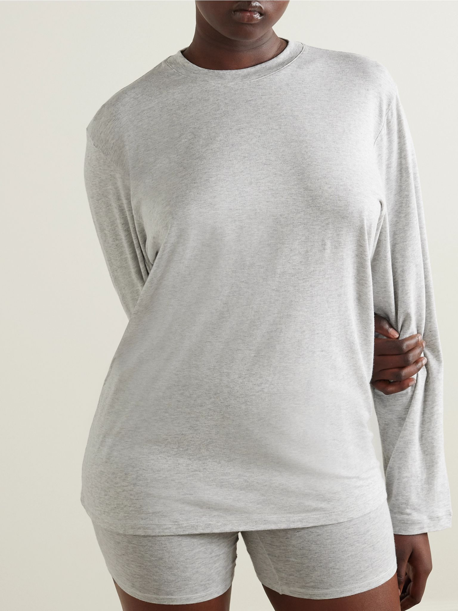 Boyfriend stretch-modal and cotton-blend jersey T-shirt - Light Heather Grey Gray - 2
