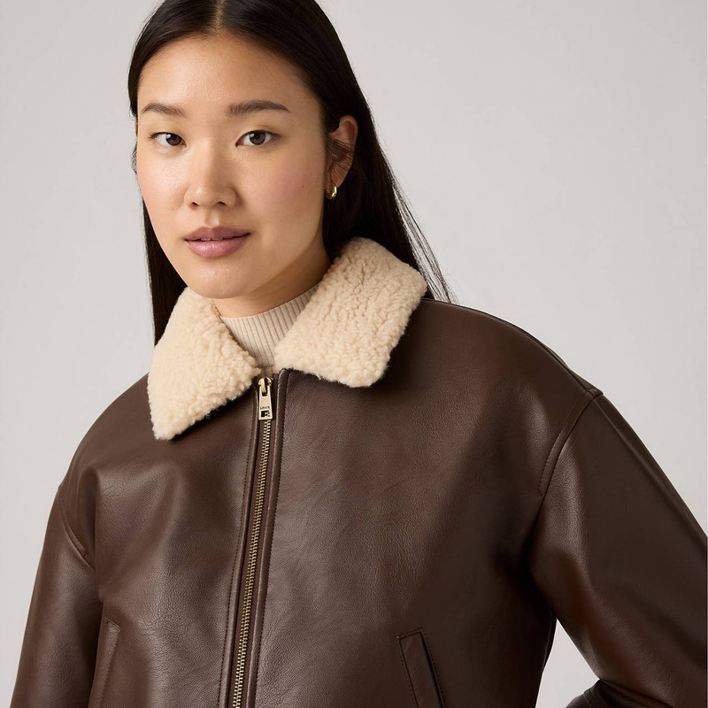 FAUX LEATHER BOMBER WITH SHERPA COLLAR 4