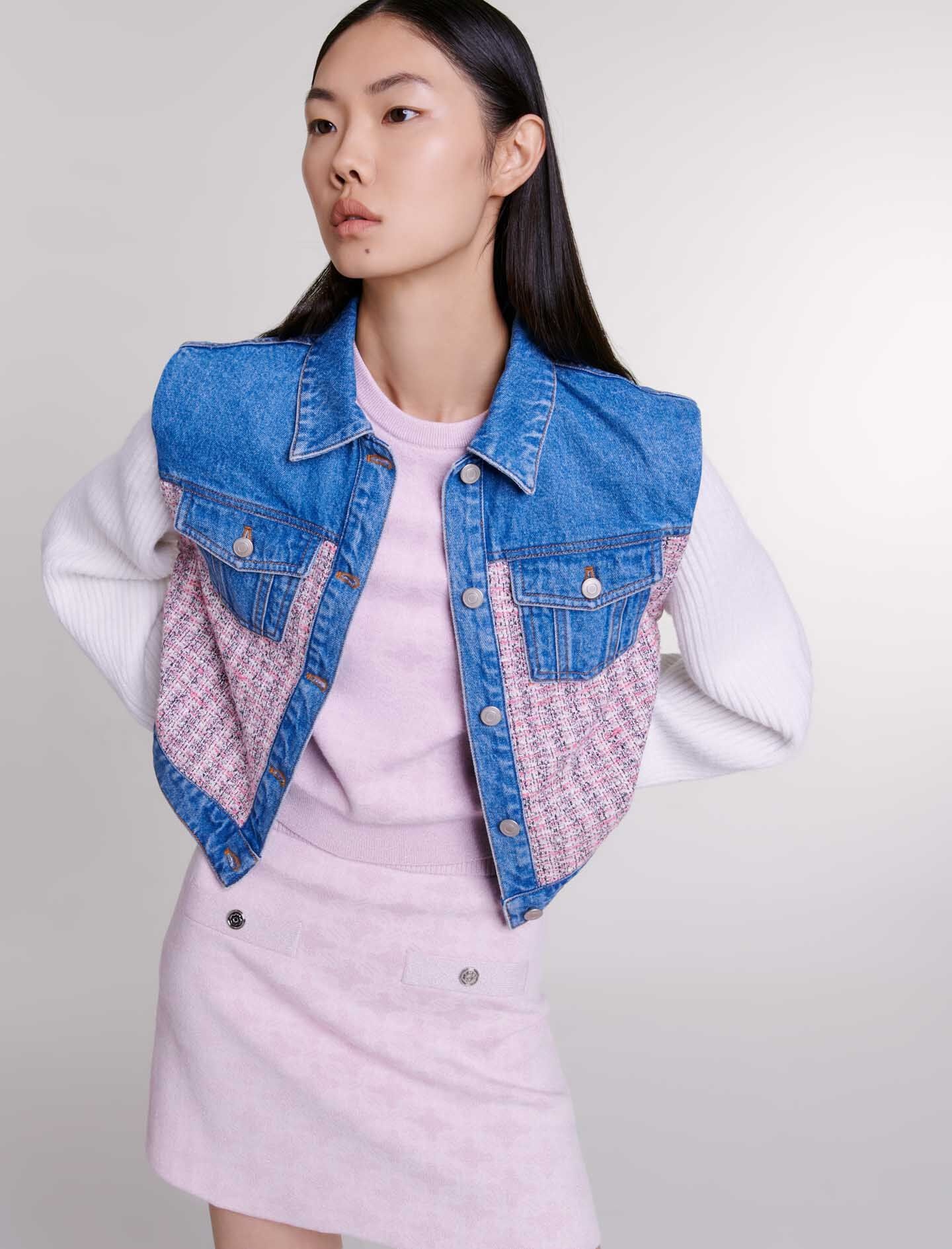 Denim and tweed cropped jacket - 3