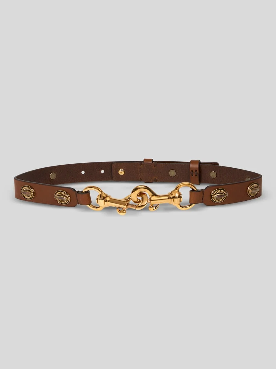LEATHER PONY BELT WITH OVAL-SHAPED STUDS - 1