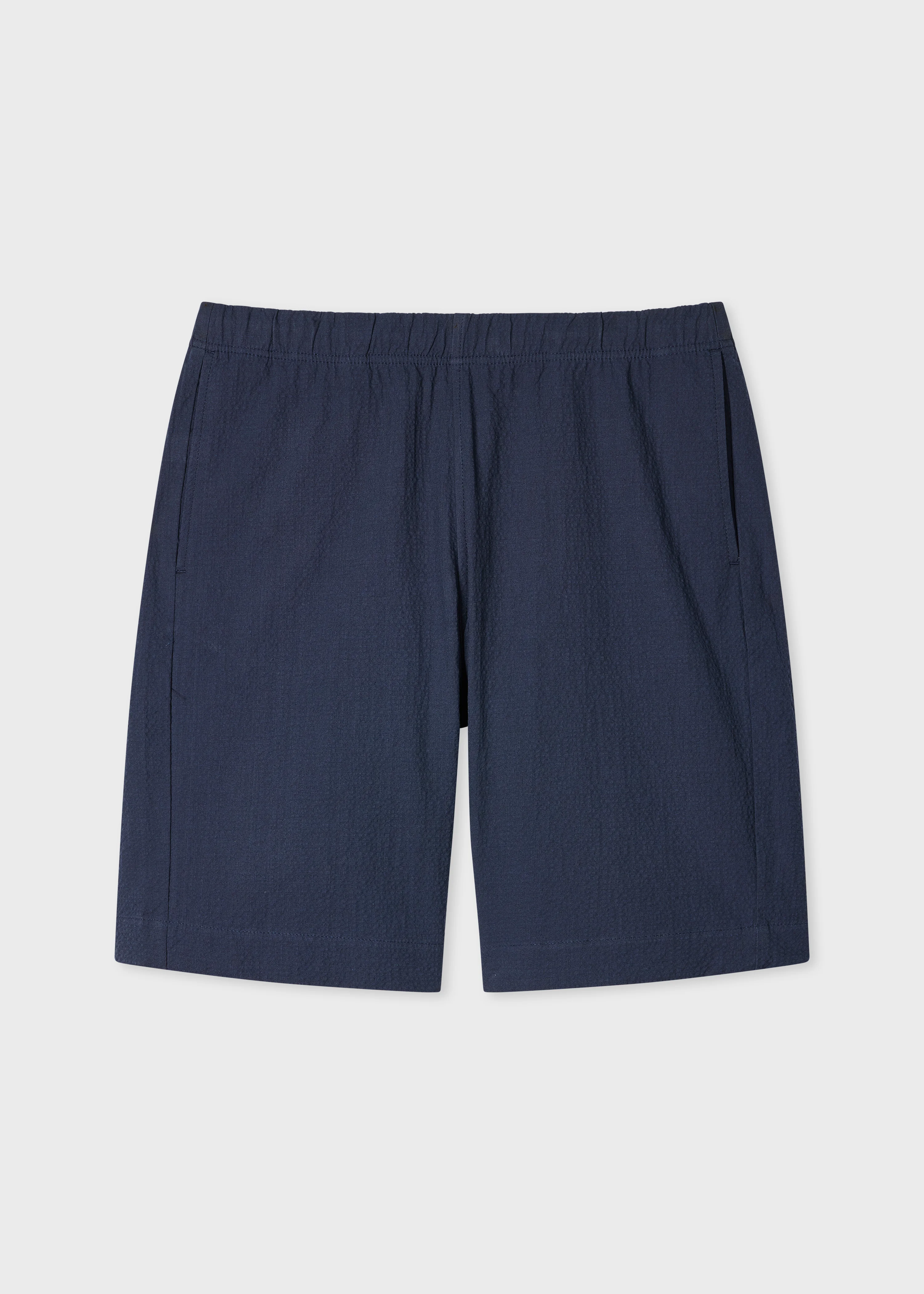 Navy Stretch-Cotton Seersucker Shorts - 1