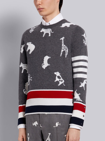 Thom Browne Medium Grey Cashmere Multi-Animal Icon Tricolor Hem Crewneck 4-Bar Pullover outlook