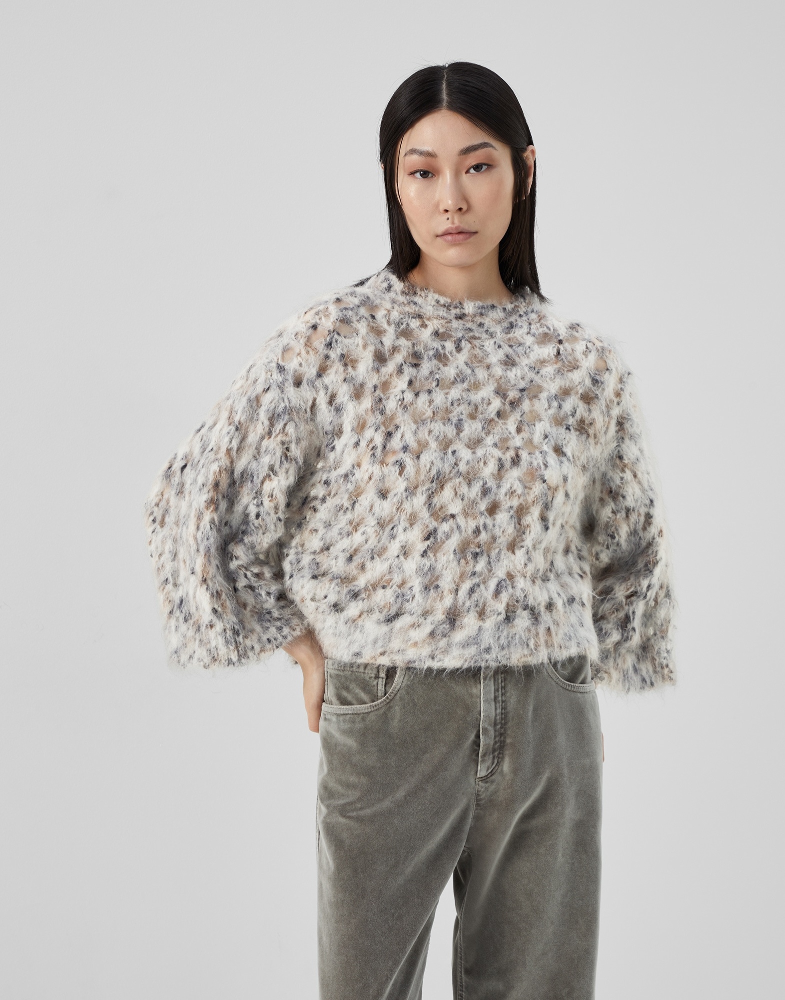 Fluffy Net sweater in mohair, wool and cotton - 1