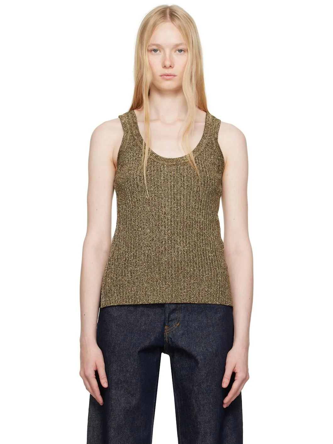 Gold & Brown 'Tom Ford' Metal Plaque Tank Top - 1