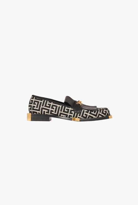 Bicolor jacquard and black leather loafers with gold-tone chain - 1